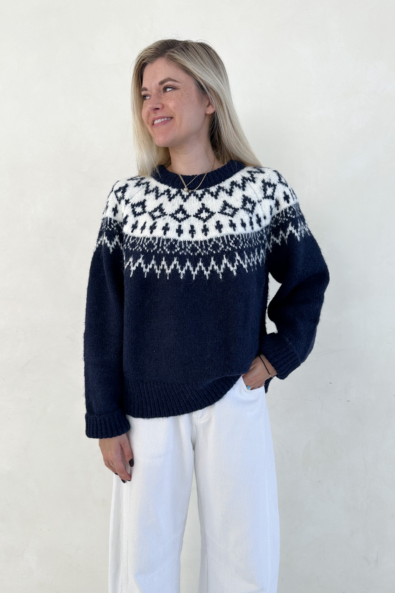 Lorelei Faire Isle Knit Pullover Sweater in Navy - Neutral Ground