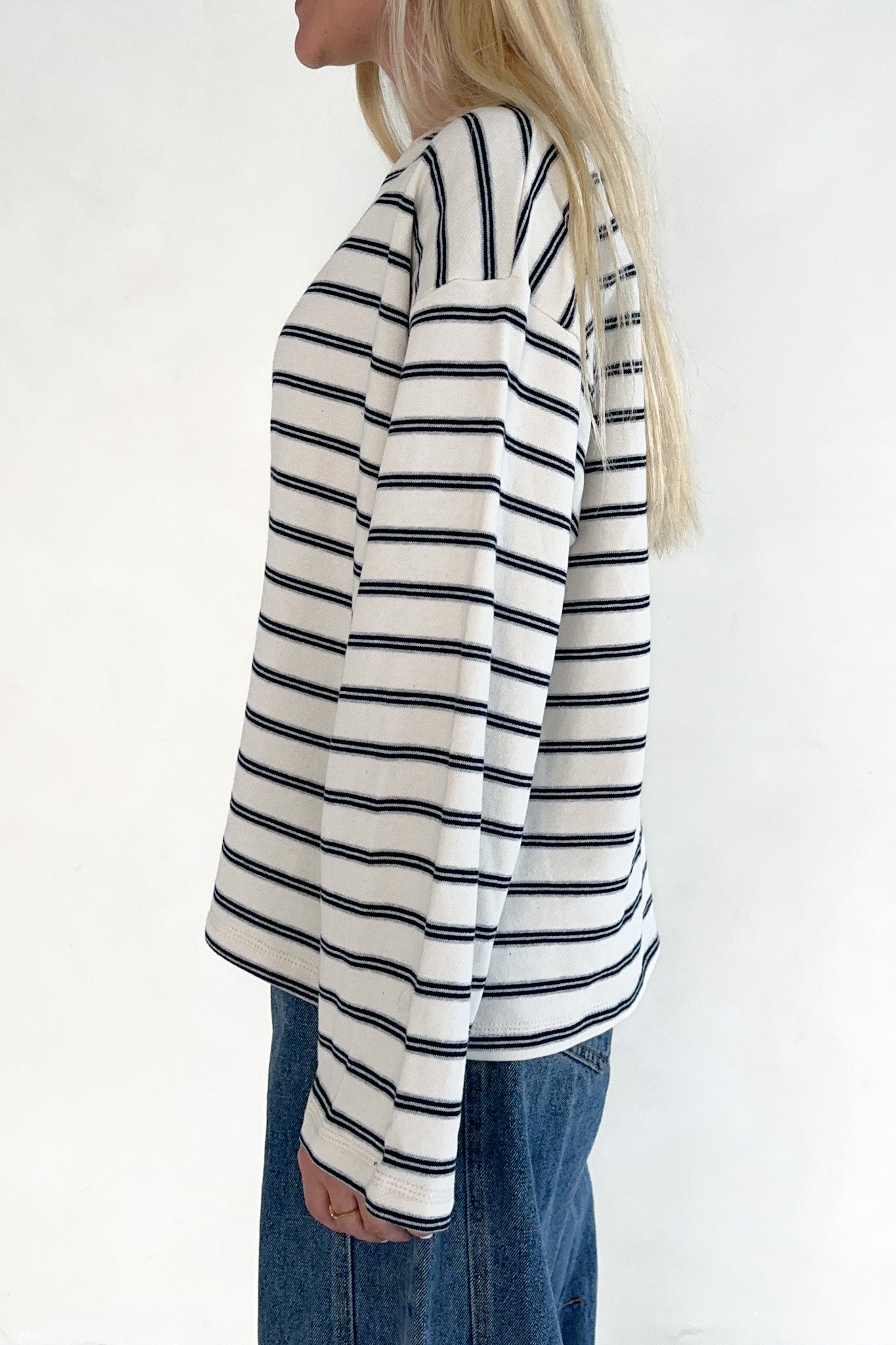 Low Key Cotton Striped Pullover Top - Neutral Ground