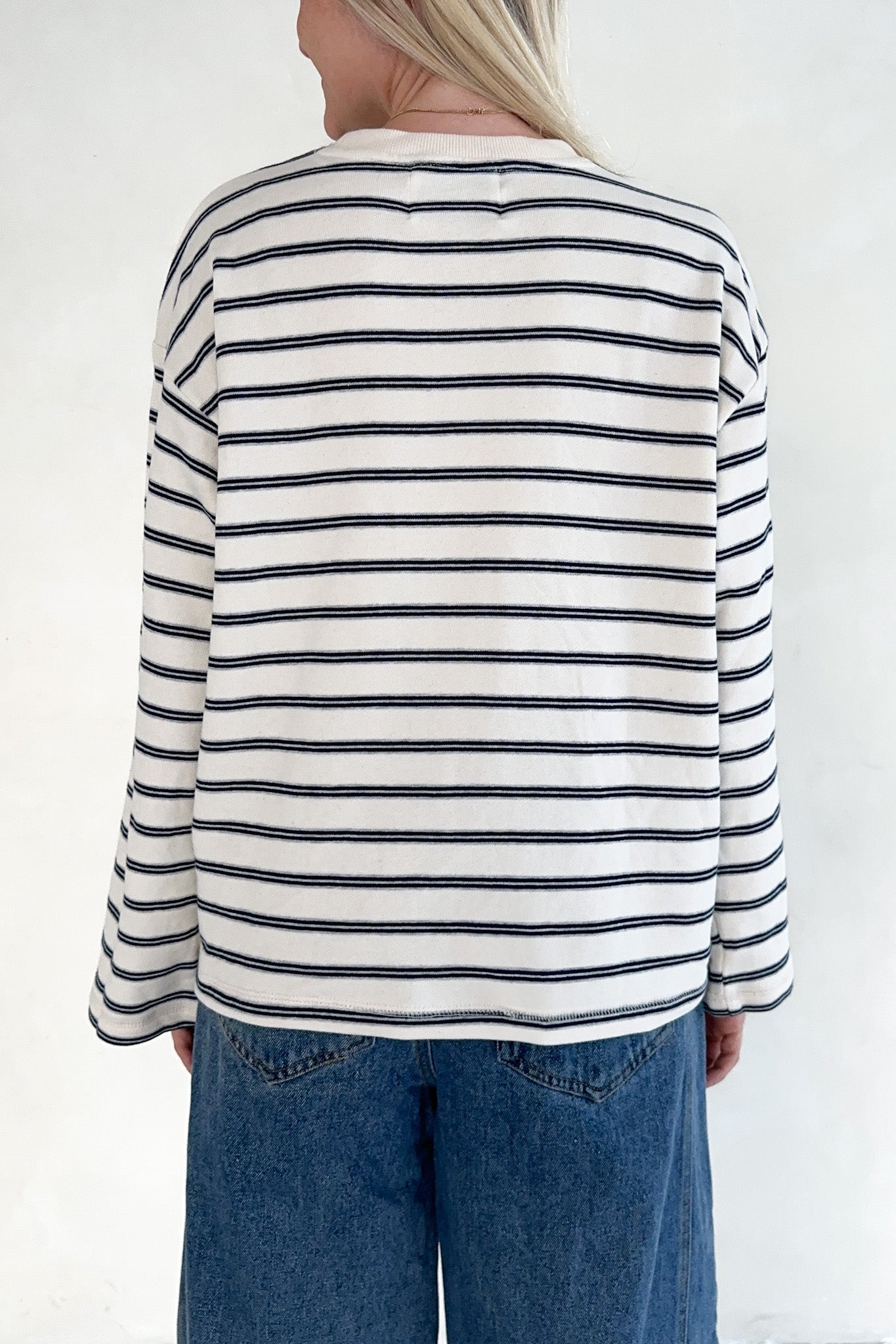 Low Key Cotton Striped Pullover Top - Neutral Ground