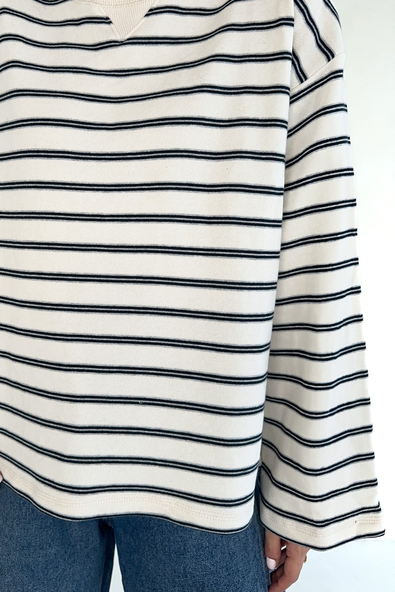 Low Key Cotton Striped Pullover Top - Neutral Ground