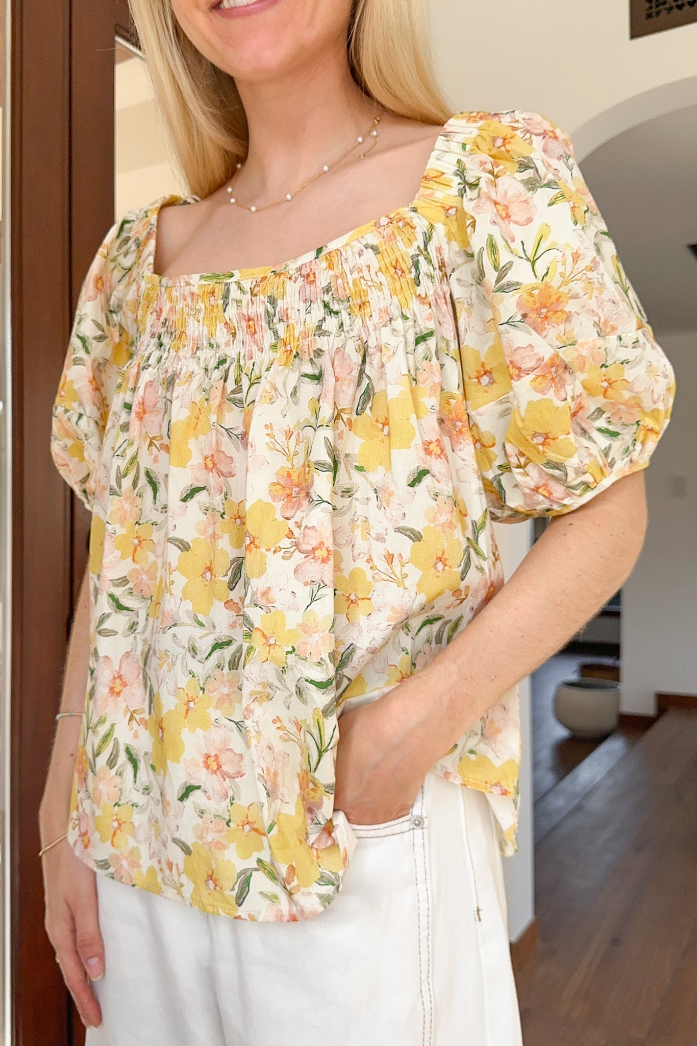 Lulu Floral On And Off The Shoulder Top - Neutral Ground