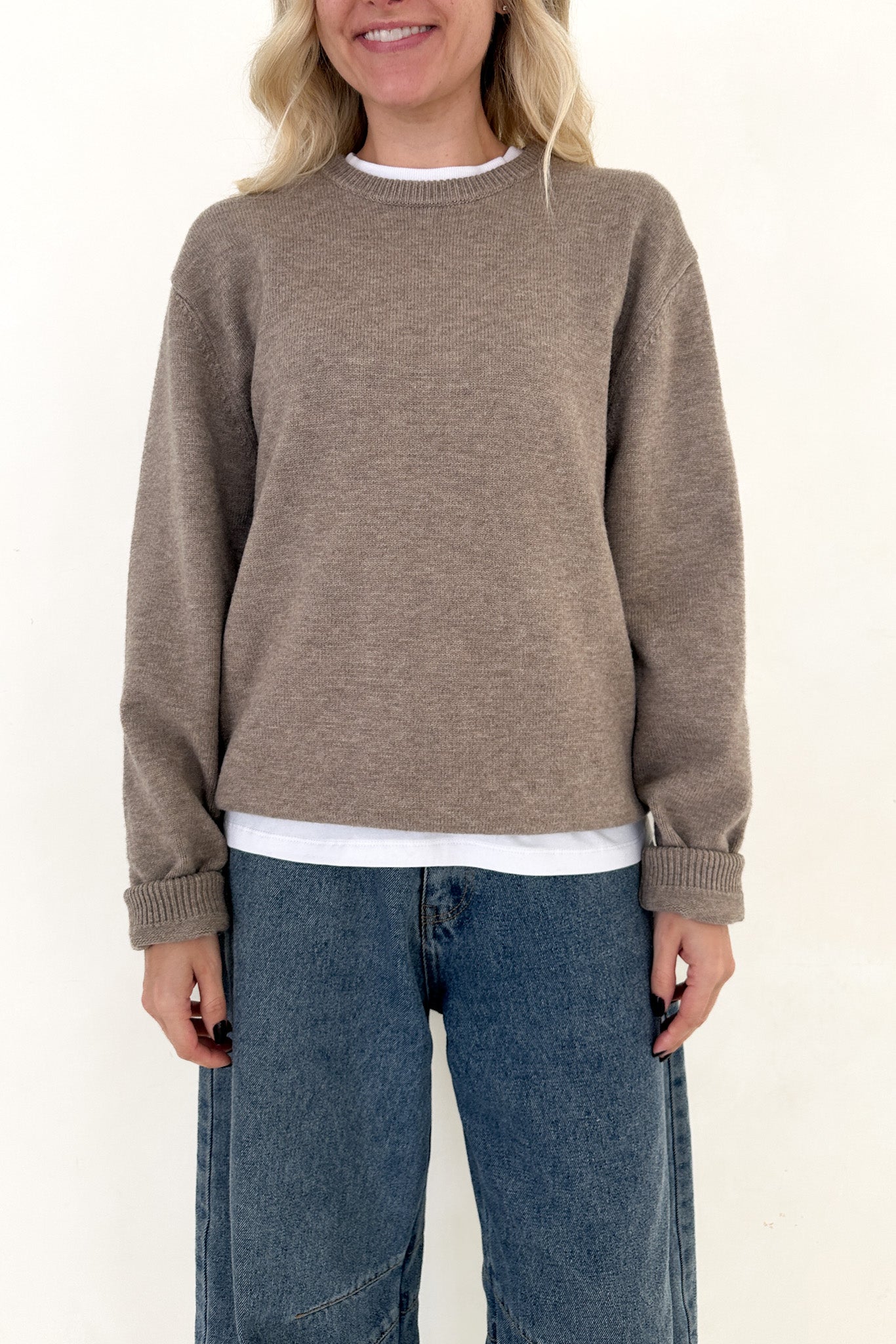 Maddox Essential Crew Neck Boyfriend Sweater in Mocha - Neutral Ground