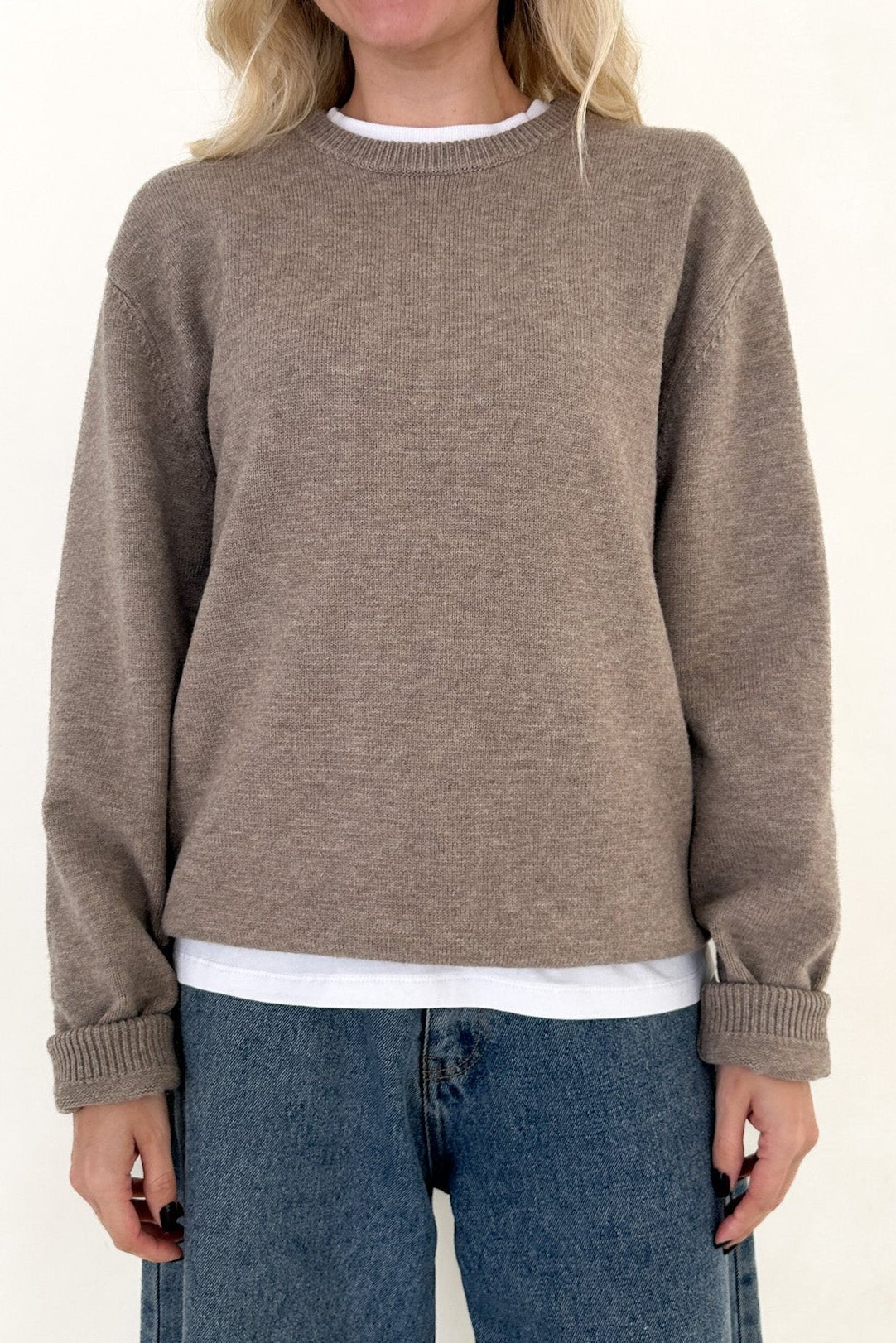 Maddox Essential Crew Neck Boyfriend Sweater in Mocha - Neutral Ground