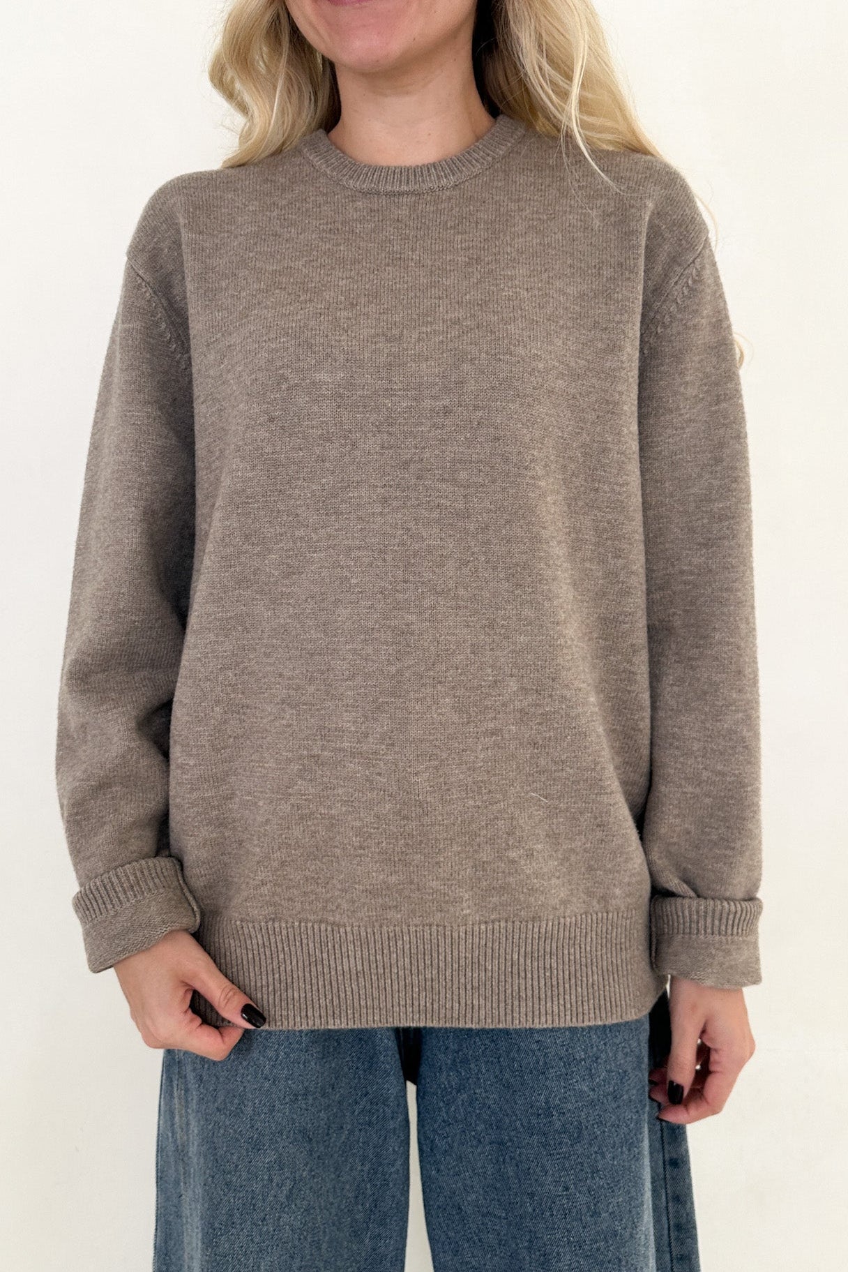 Maddox Essential Crew Neck Boyfriend Sweater in Mocha - Neutral Ground