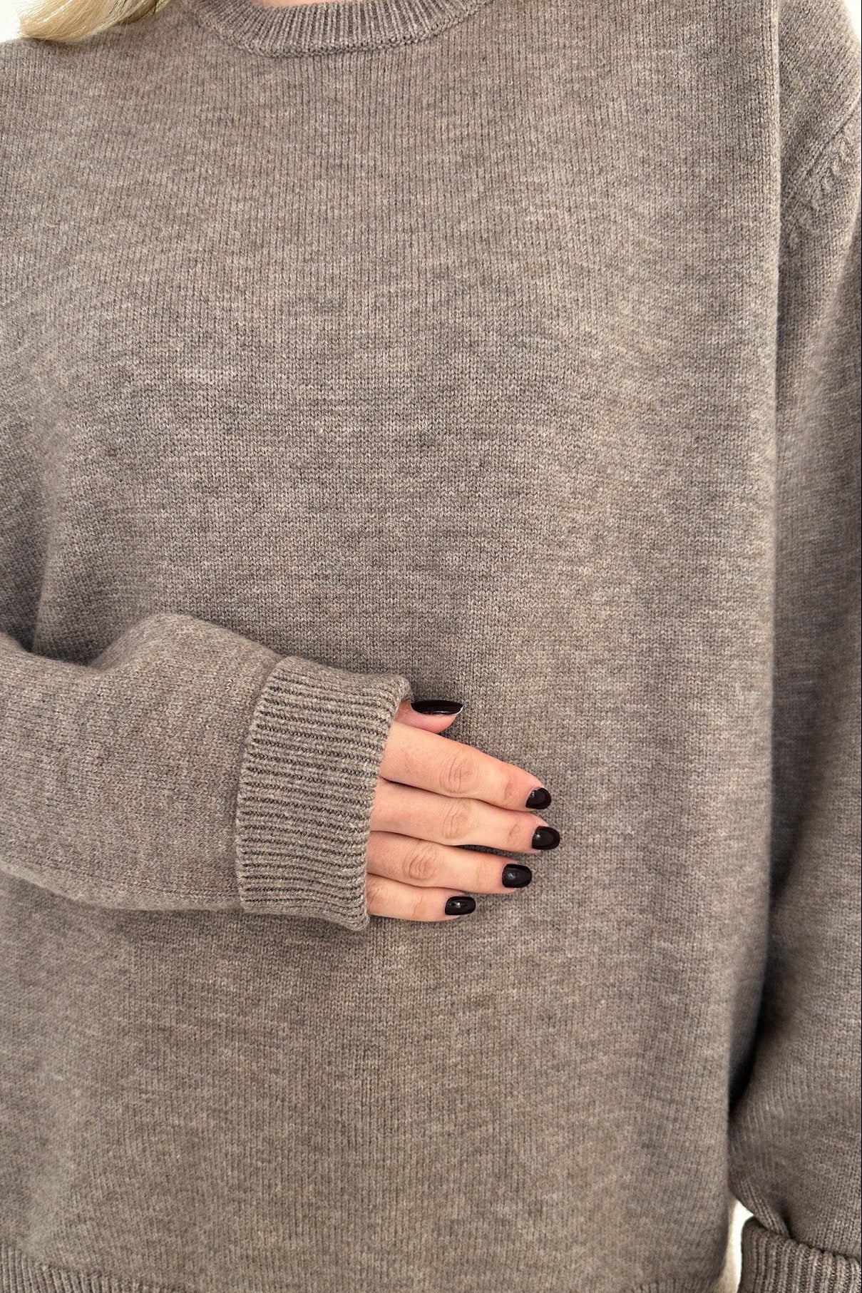 Maddox Essential Crew Neck Boyfriend Sweater in Mocha - Neutral Ground