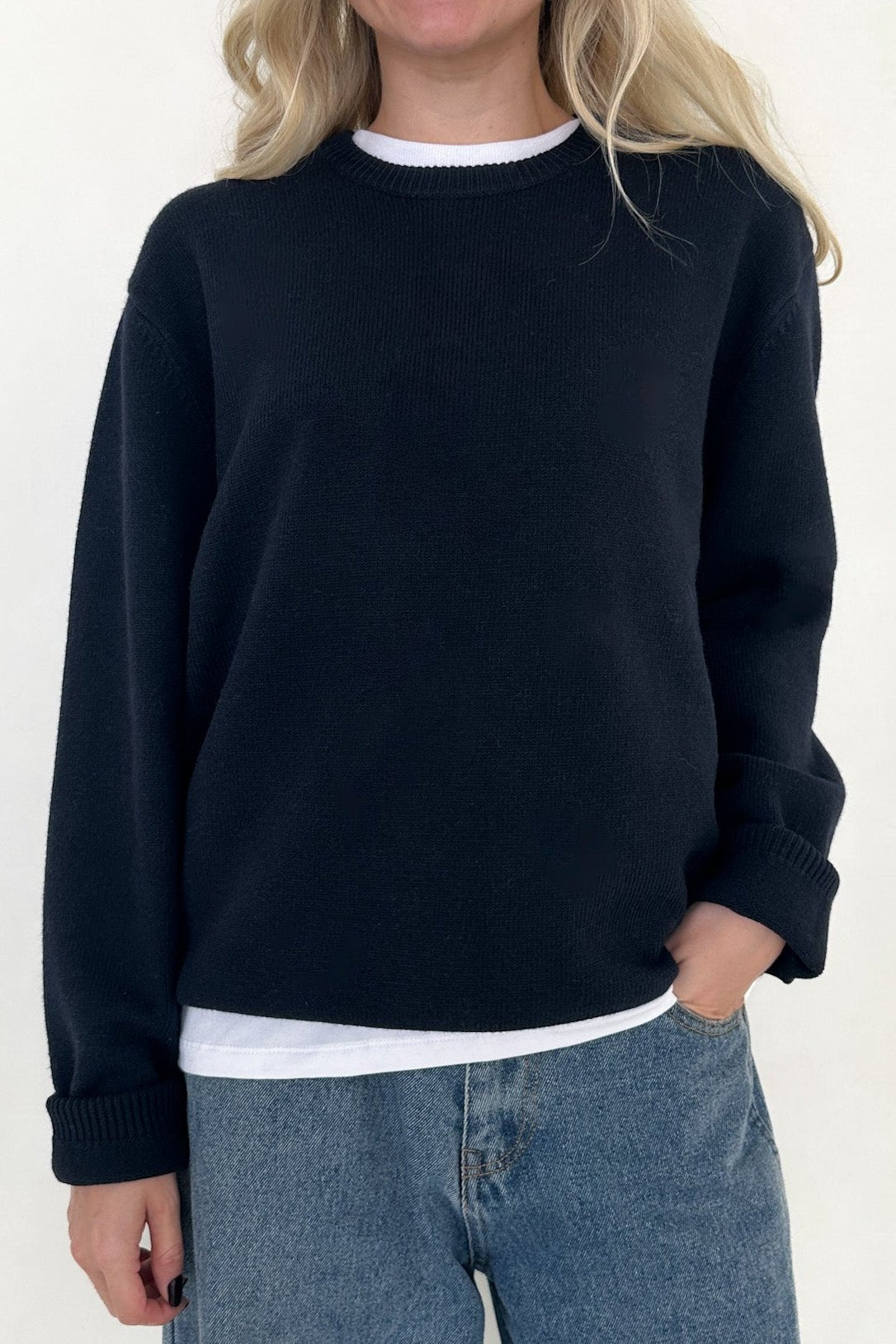 Maddox Essential Crew Neck Boyfriend Sweater in Navy - Neutral Ground