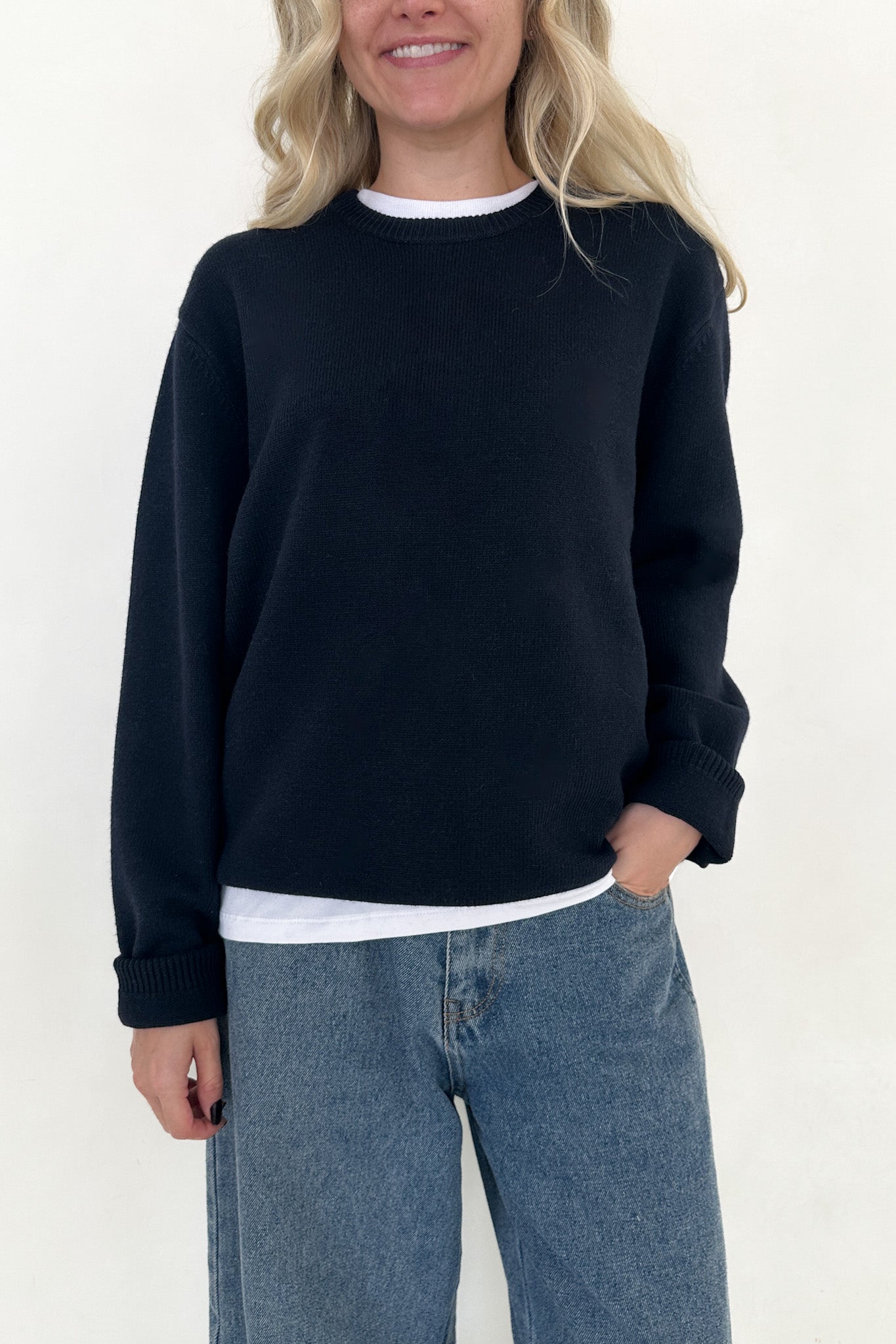 Maddox Essential Crew Neck Boyfriend Sweater in Navy - Neutral Ground