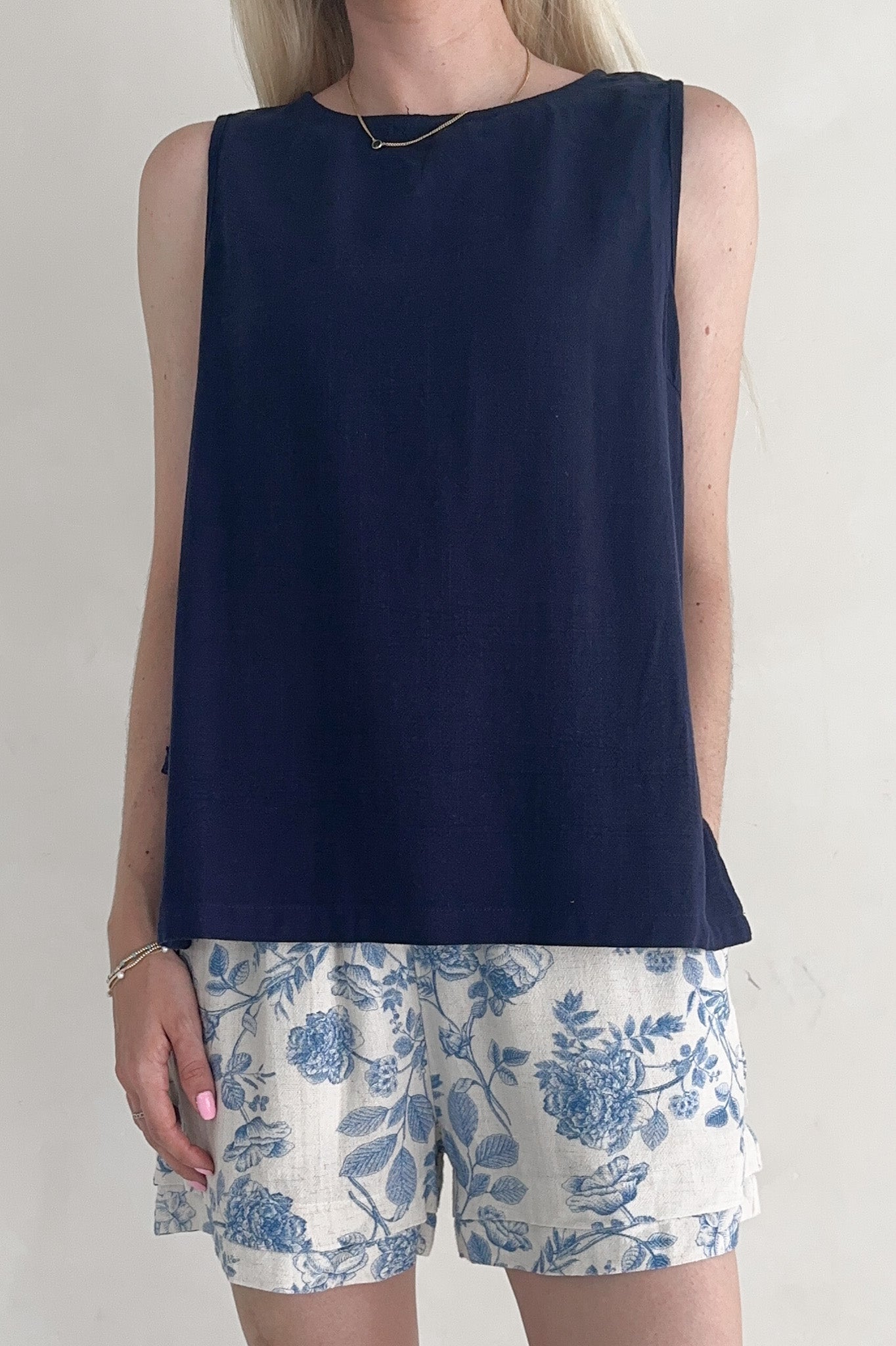 Madison Linen Blend Relaxed Tunic Tank in Navy - Neutral Ground