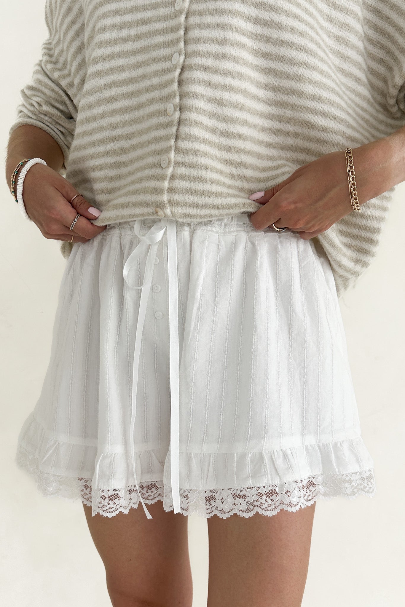Maisey Lace Trim Cotton Shorts - Neutral Ground