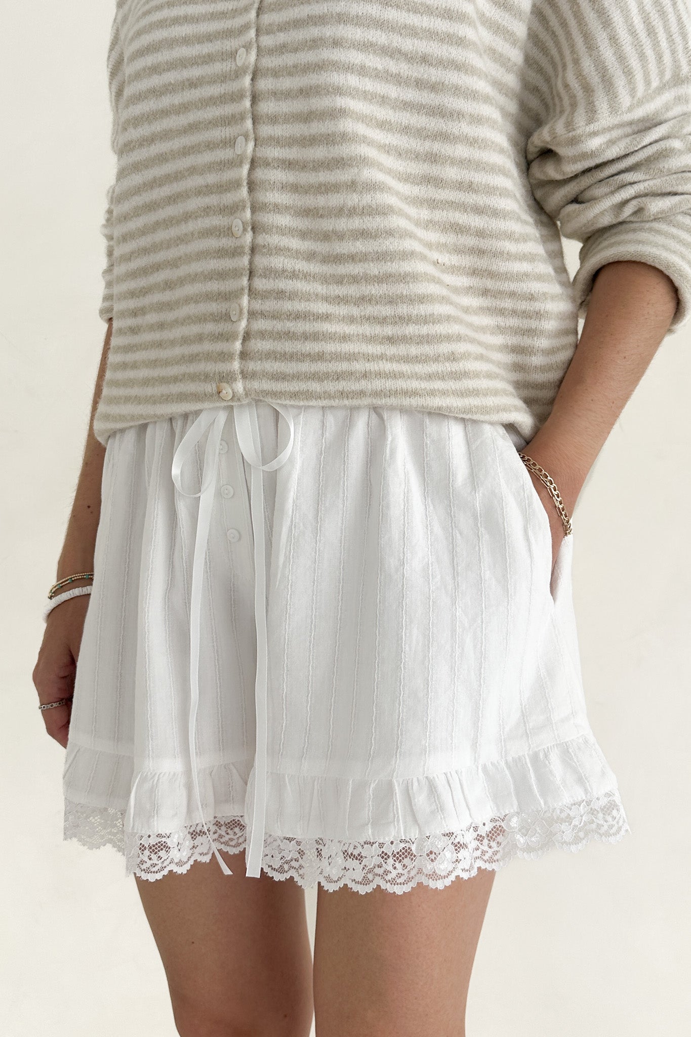 Maisey Lace Trim Cotton Shorts - Neutral Ground