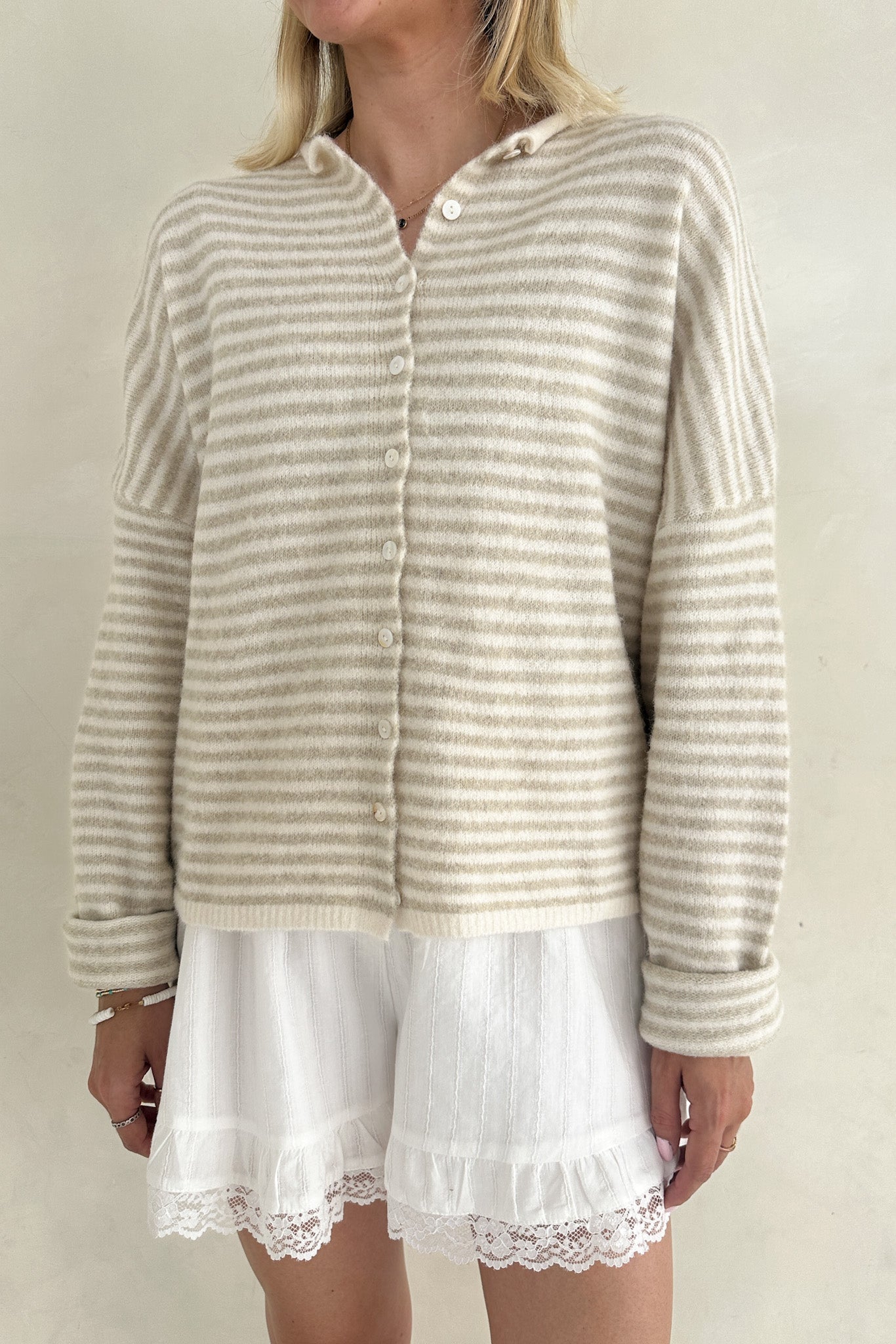 Maisey Lace Trim Cotton Shorts - Neutral Ground