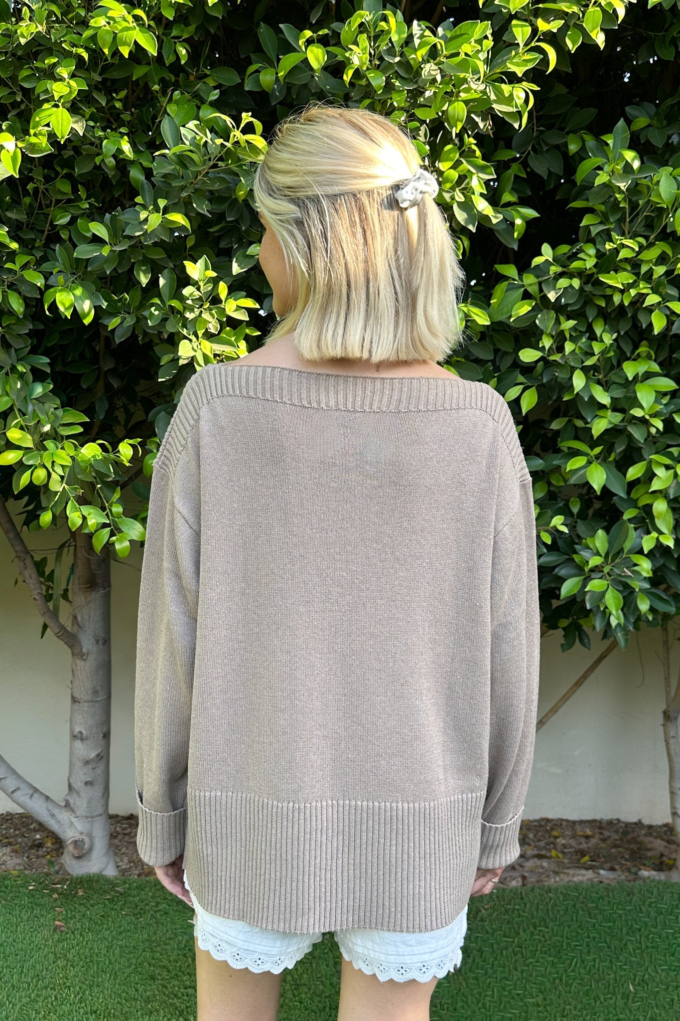 Maren Wide Boat Neck Dropped Shoulder Pullover Sweater in Mocha - Neutral Ground