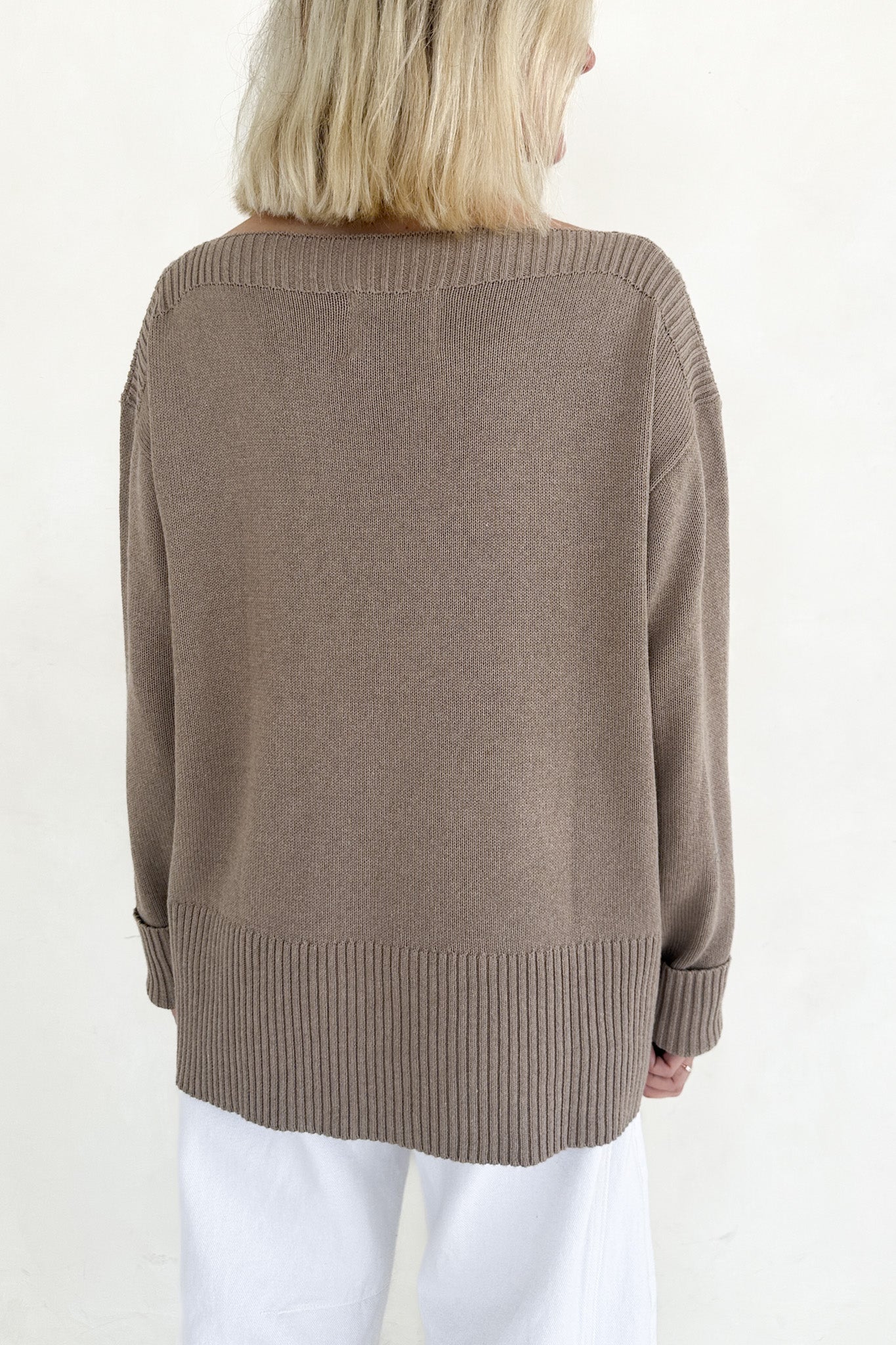Maren Wide Boat Neck Dropped Shoulder Pullover Sweater in Mocha - Neutral Ground