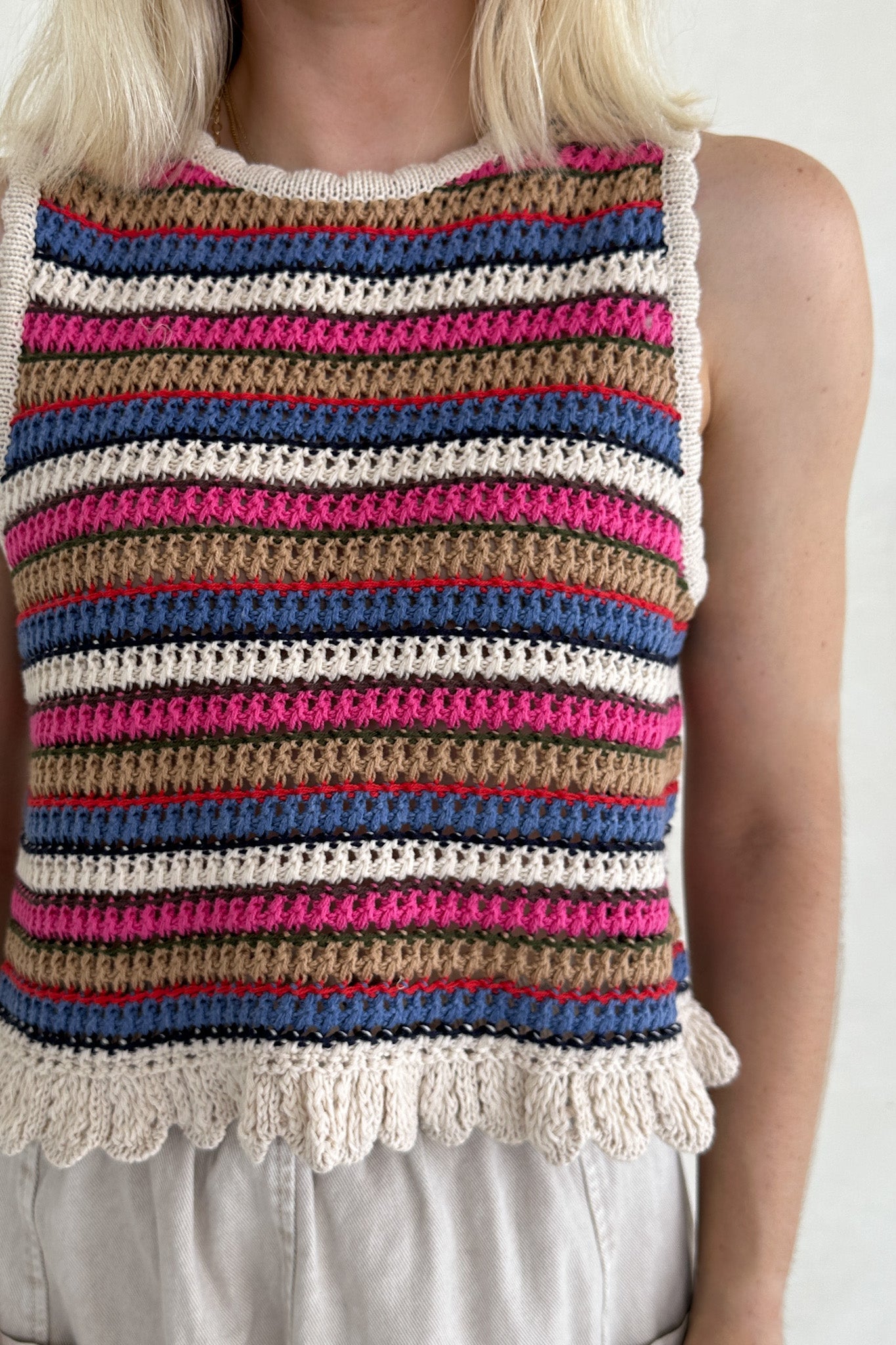 Margaux Rainbow Stripe Crochet Knit Top - Neutral Ground