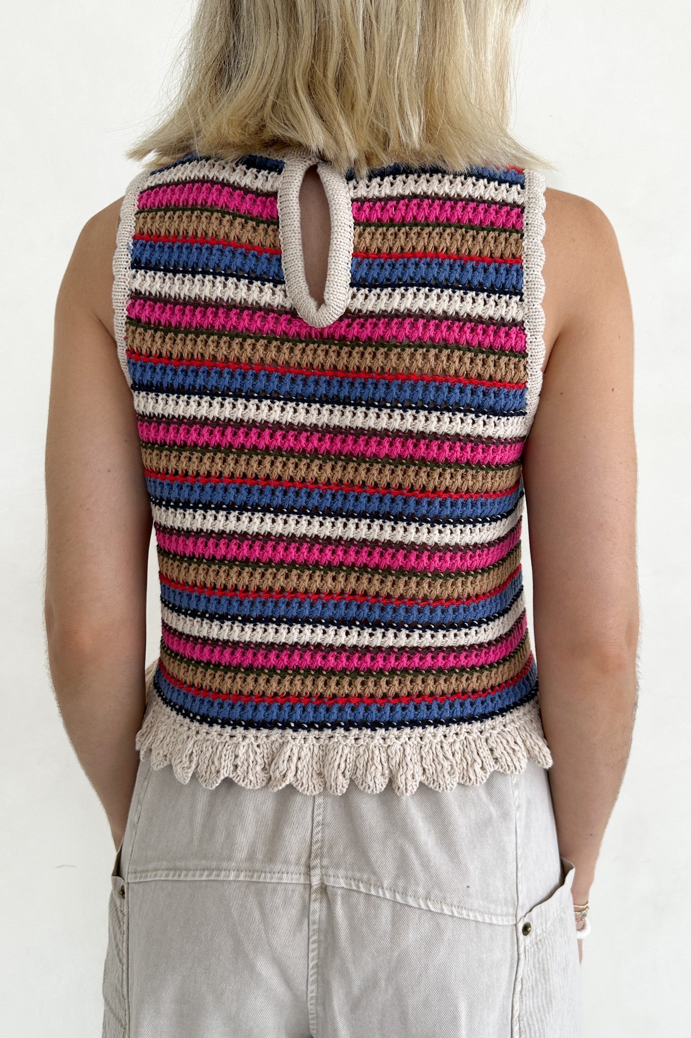 Margaux Rainbow Stripe Crochet Knit Top - Neutral Ground