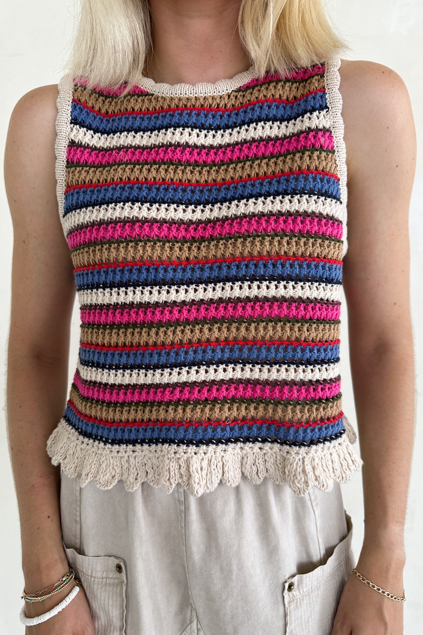 Margaux Rainbow Stripe Crochet Knit Top - Neutral Ground