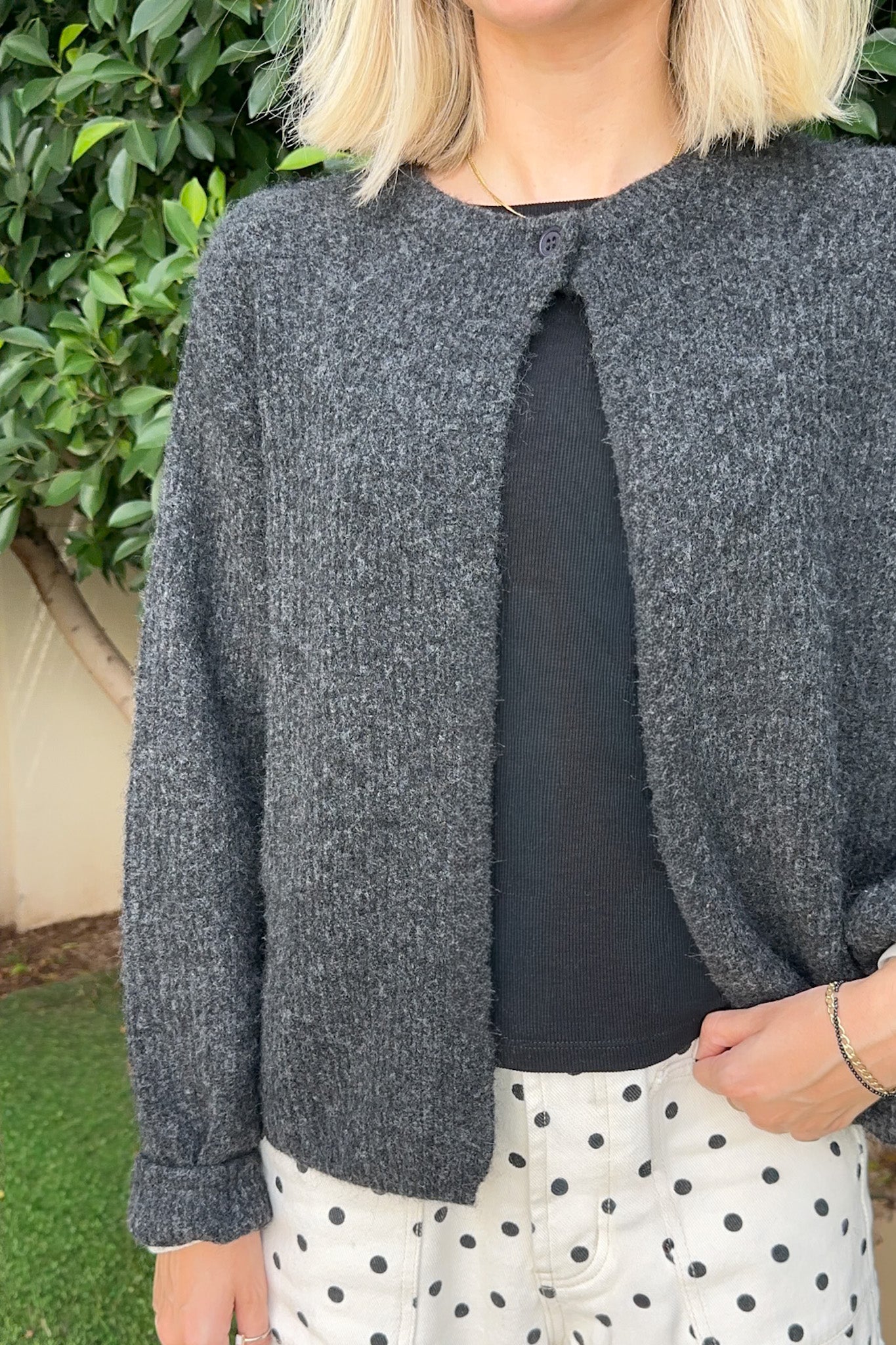 Margot Top Button Cardigan in Charcoal - Neutral Ground