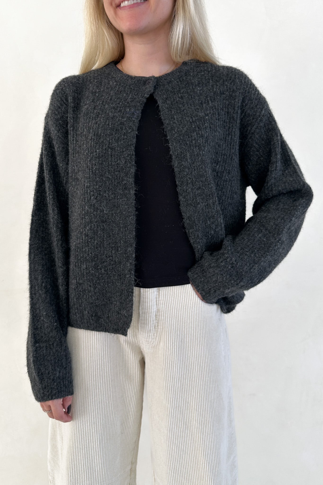 Margot Top Button Cardigan in Charcoal - Neutral Ground