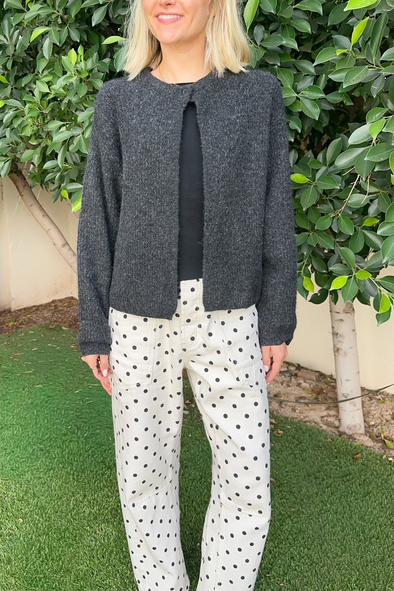 Margot Top Button Cardigan in Charcoal - Neutral Ground