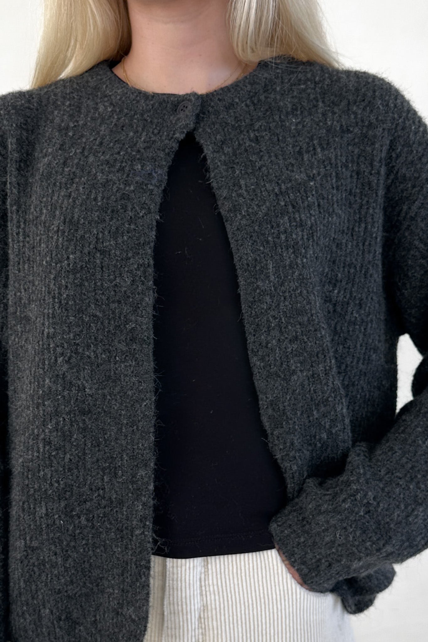 Margot Top Button Cardigan in Charcoal - Neutral Ground