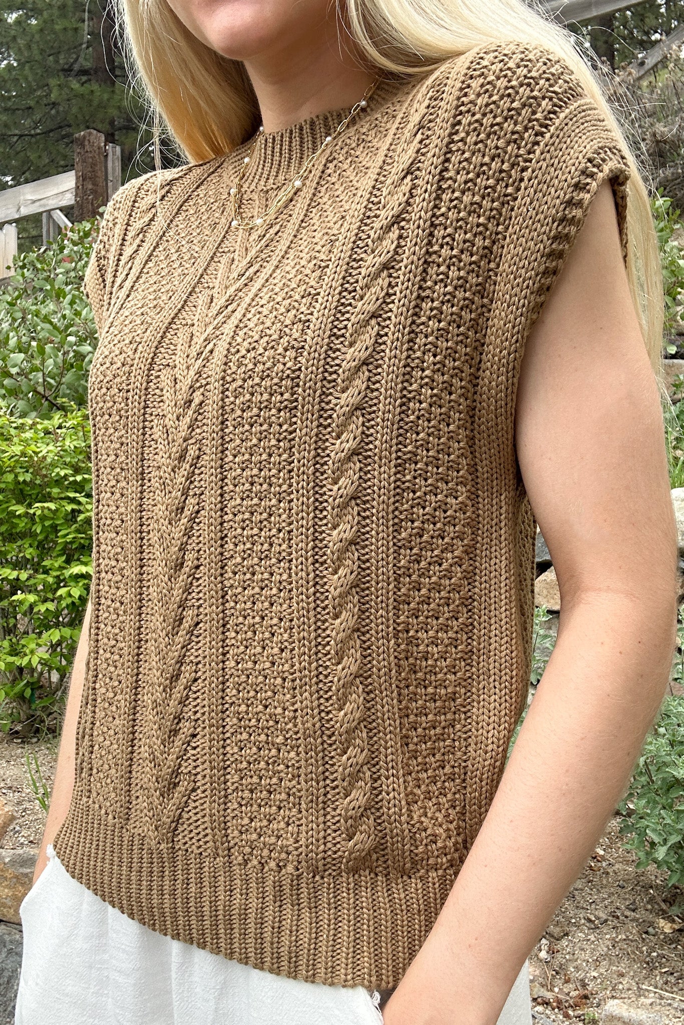 Marina Sleeveless Cable Knit Sweater Top - Neutral Ground