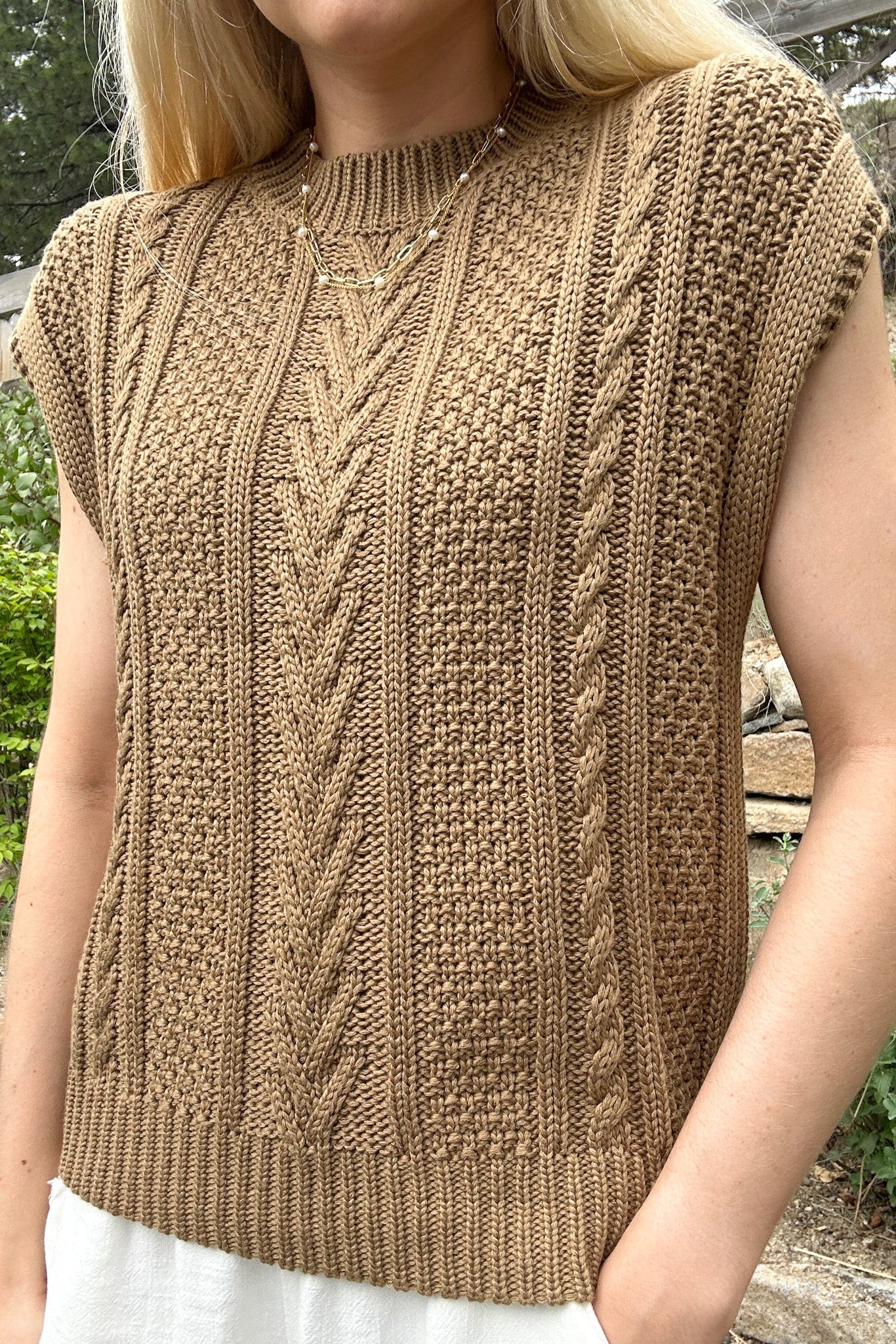 Marina Sleeveless Cable Knit Sweater Top - Neutral Ground