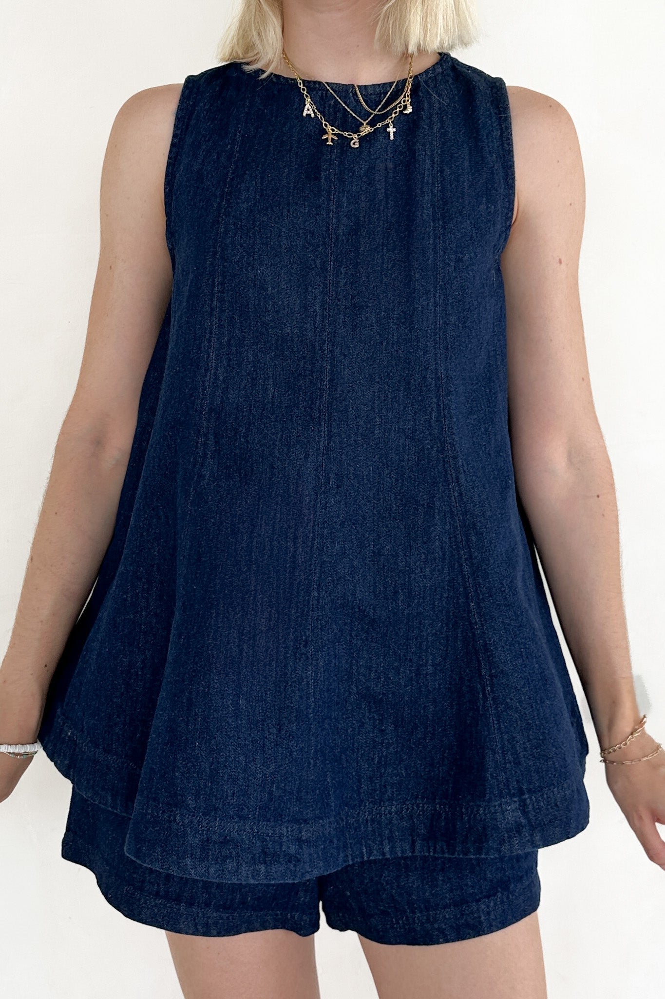 Maritime Dark Wash Denim A - Line Trapeze Top - Neutral Ground