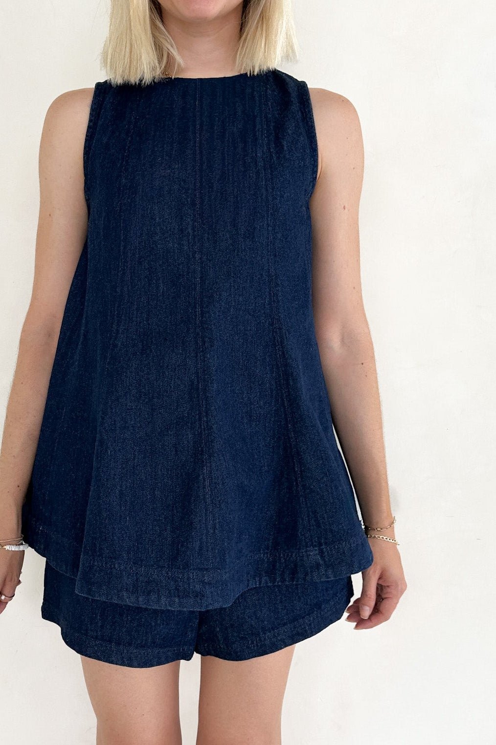 Maritime Dark Wash Denim A - Line Trapeze Top - Neutral Ground
