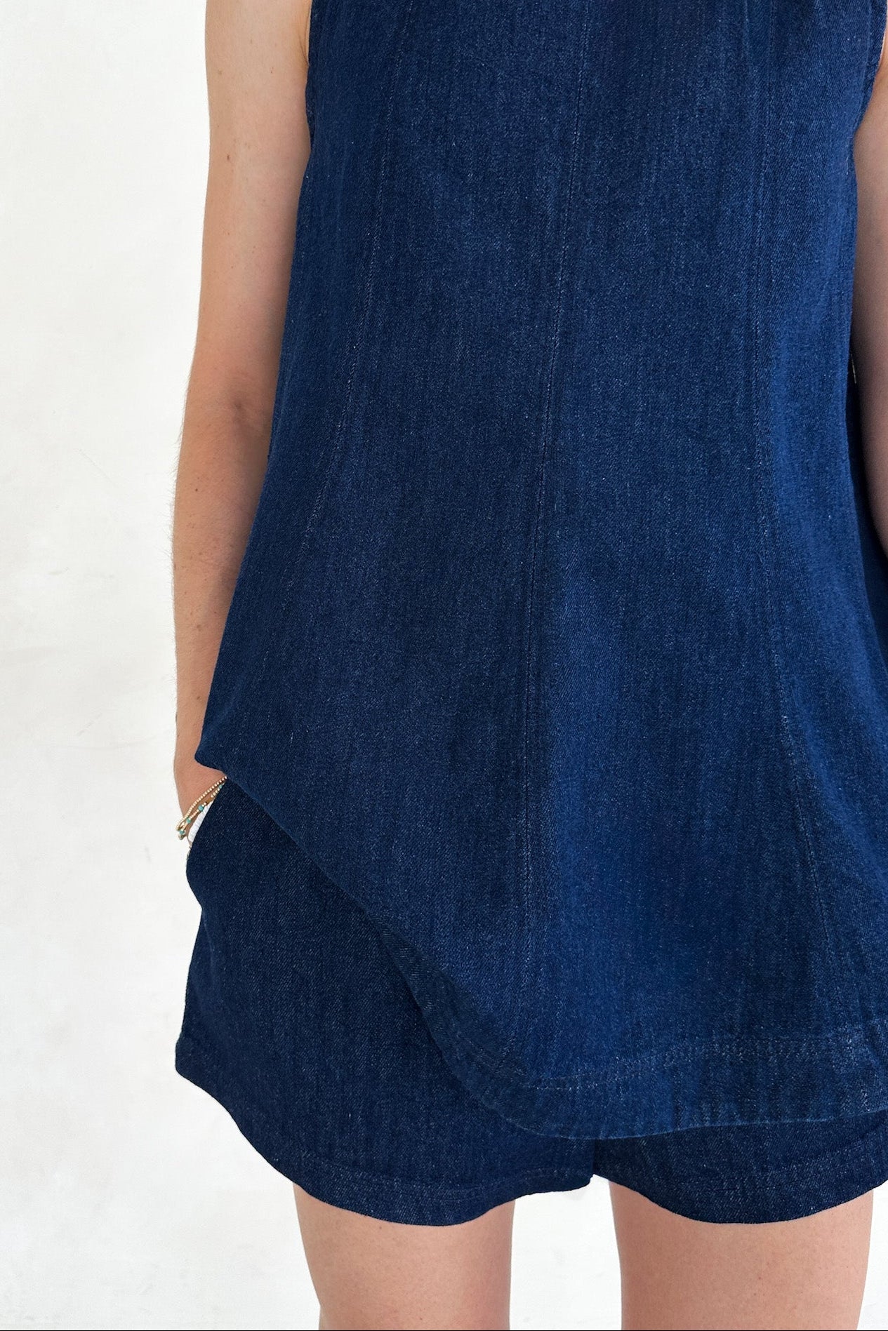 Maritime Dark Wash Denim Elastic Waist Shorts - Neutral Ground