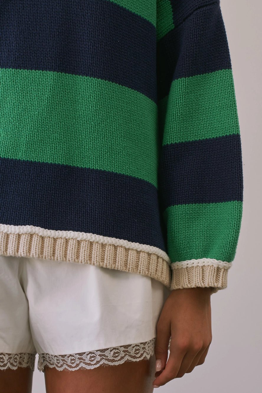 Match Point Striped Oversized Knit Pullover Sweater - Neutral Ground