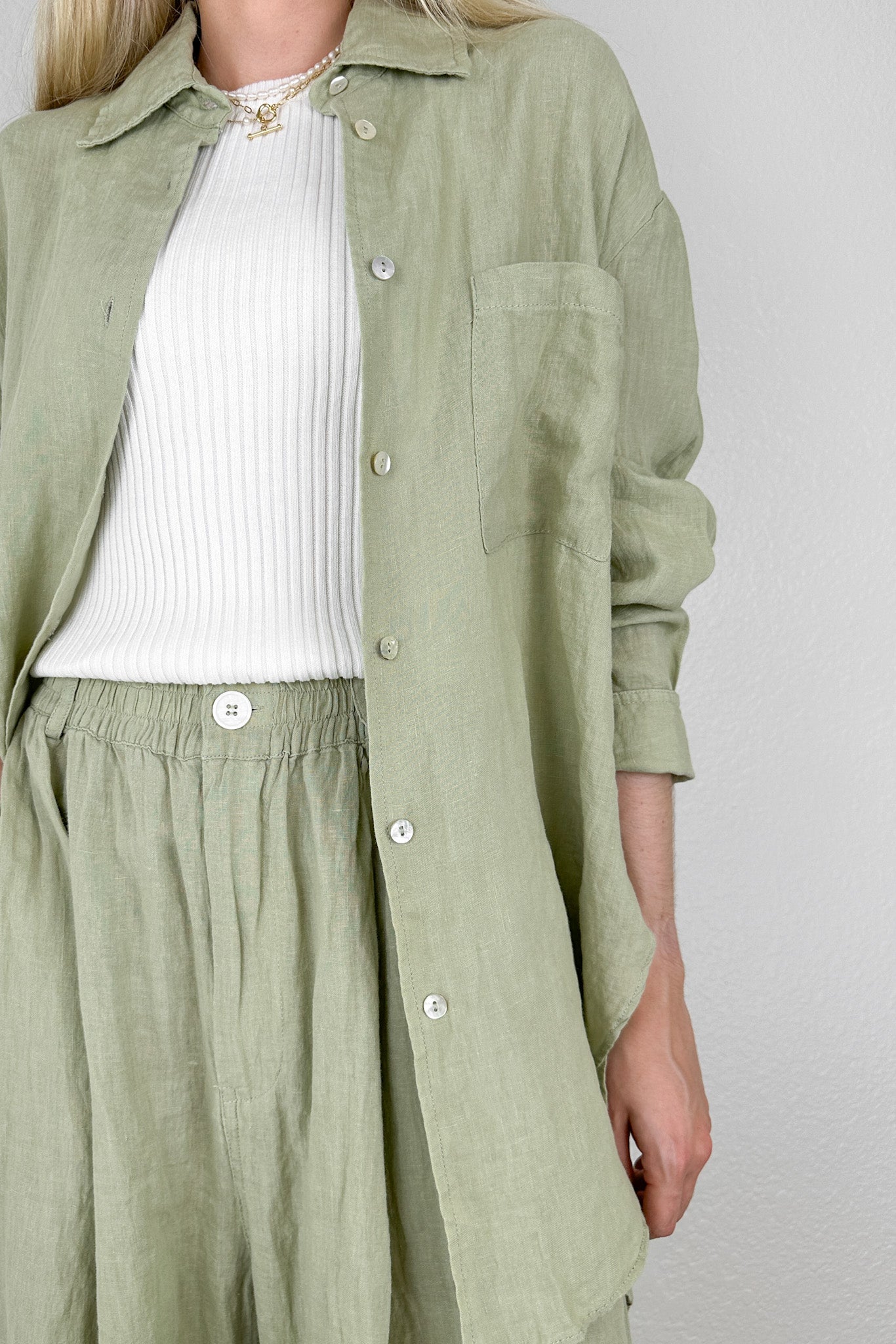 Matcha Linen Button Down Shirt - Neutral Ground
