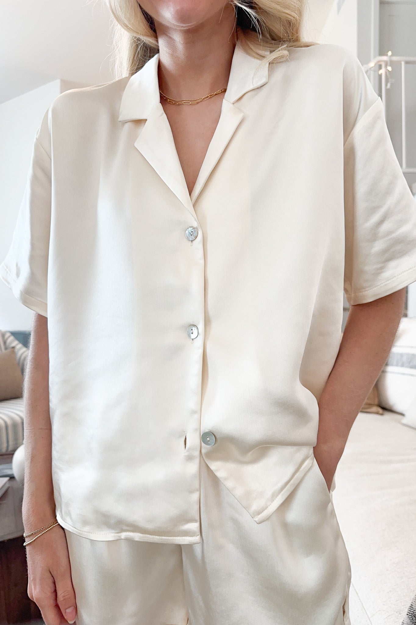 Maya Satin 2 Piece Pajama Set - Neutral Ground