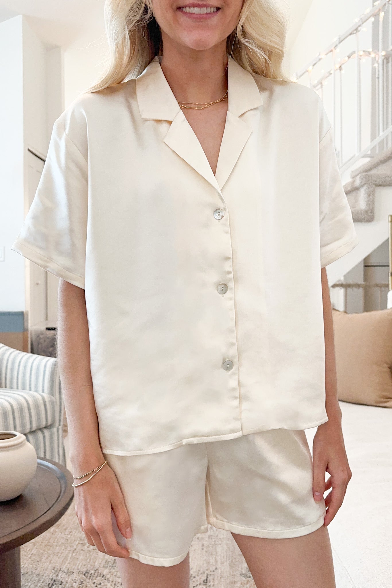 Maya Satin 2 Piece Pajama Set - Neutral Ground