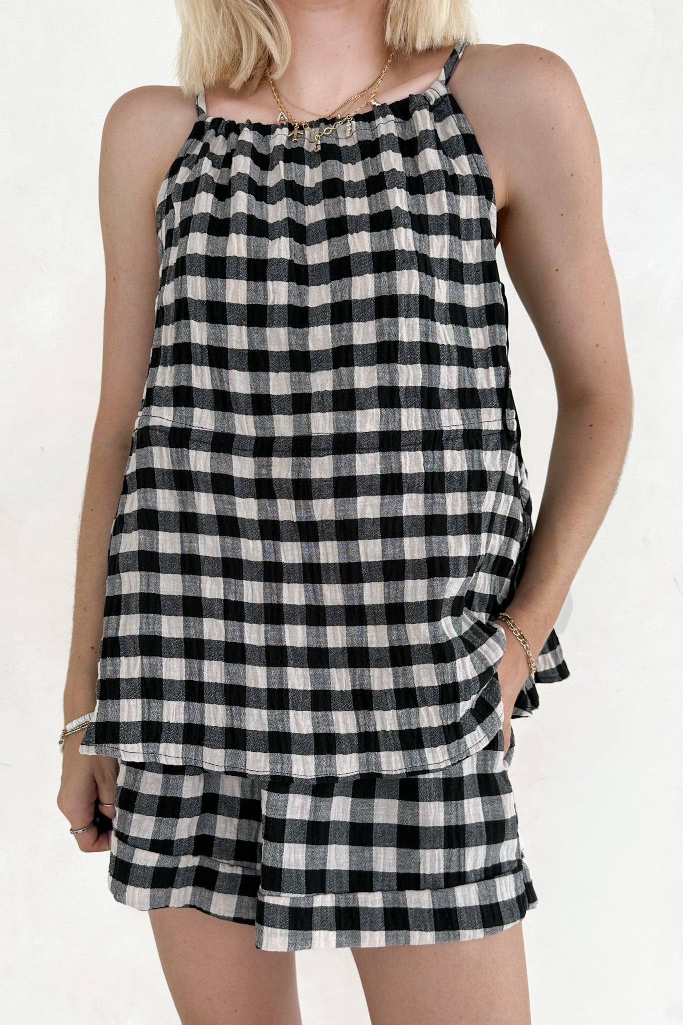 Meadow Textured Gingham Shorts - Neutral Ground
