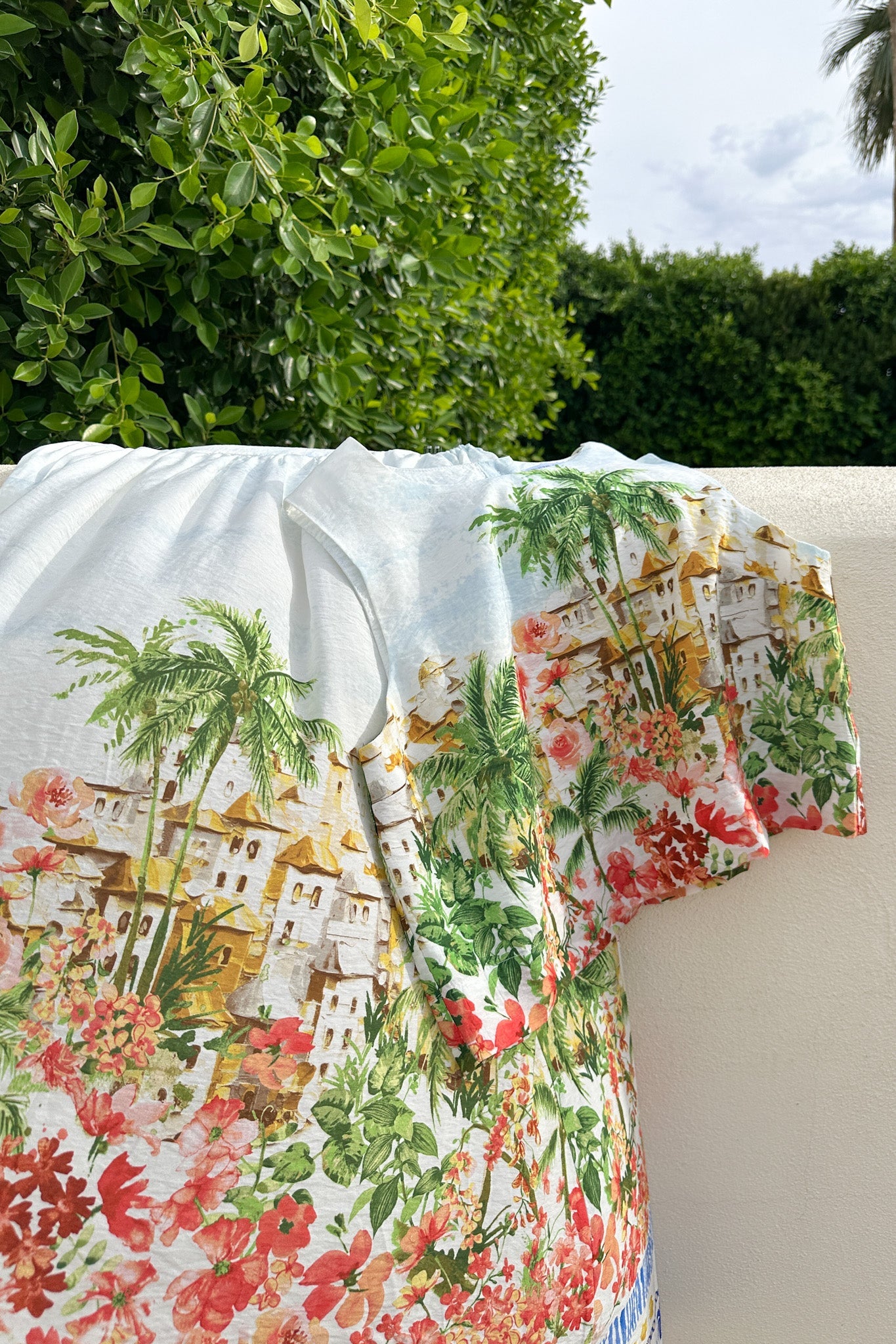 Meet Me in Capri Tropical Print Satin Midi Skirt - Neutral Ground