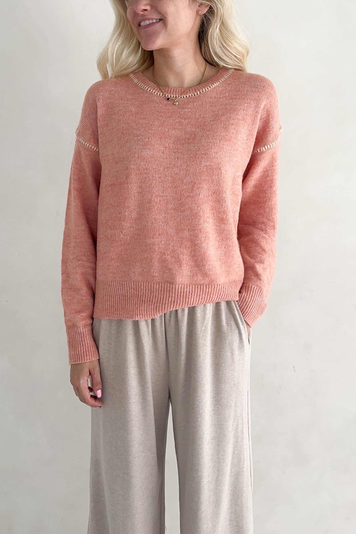 Melrose Coral Sweater Top - Neutral Ground