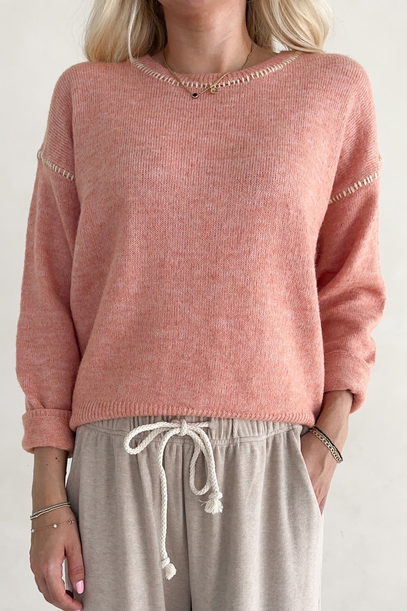 Melrose Coral Sweater Top - Neutral Ground