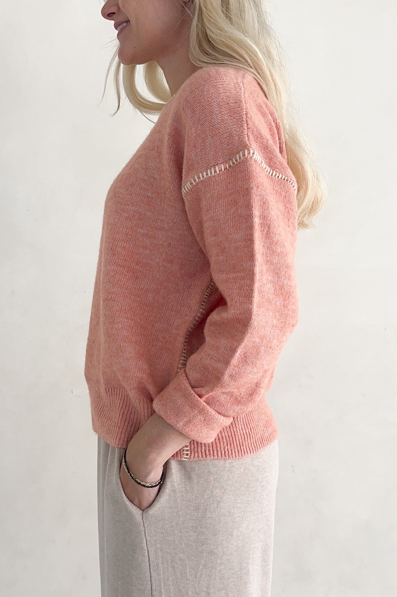 Melrose Coral Sweater Top - Neutral Ground
