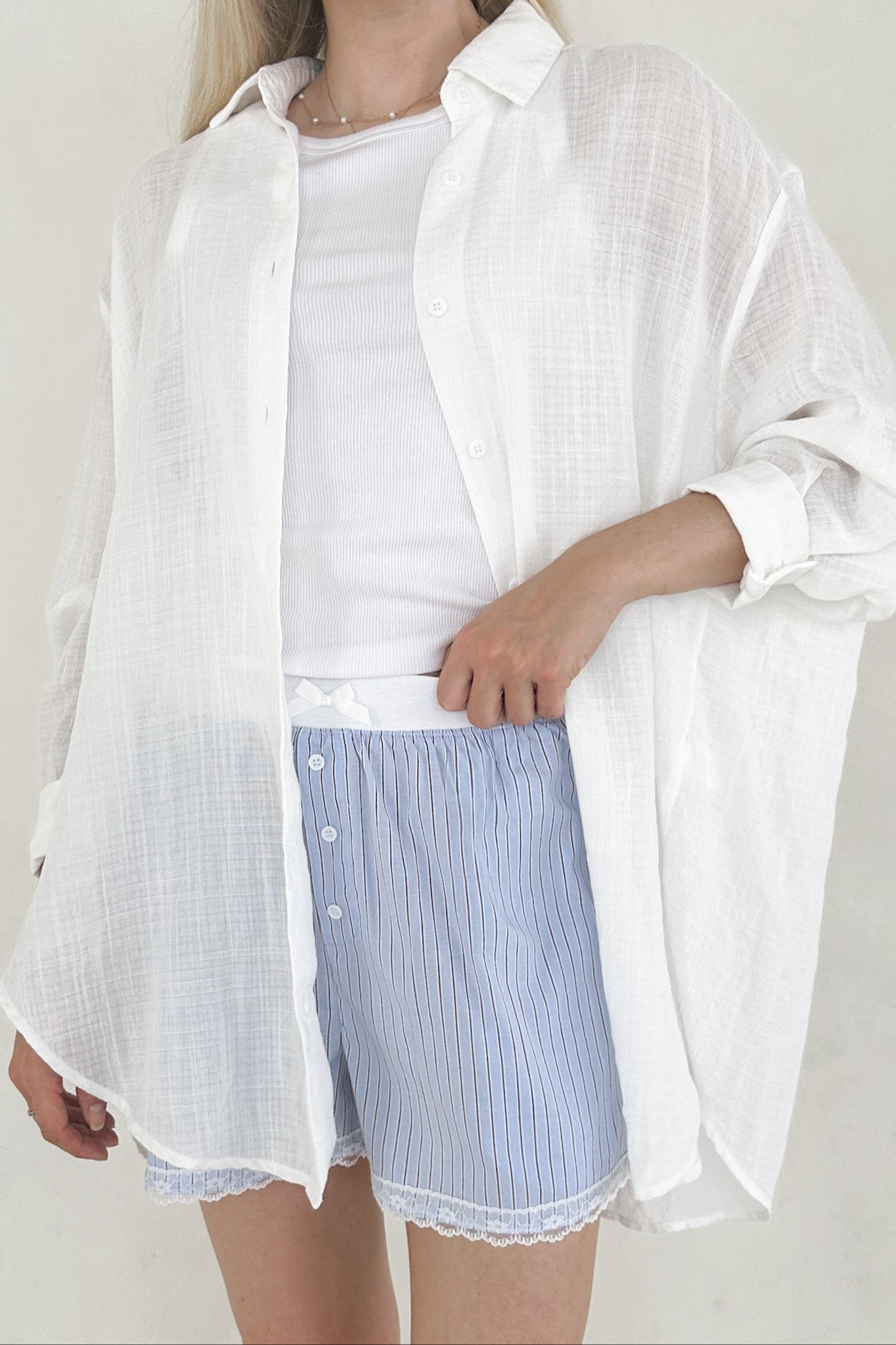 Merci Striped Lace Shorts in Blue - Neutral Ground