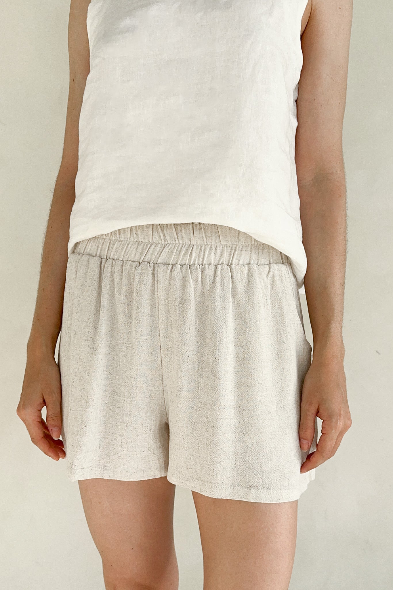 Miley Linen Blend Elastic Waist Shorts - Neutral Ground