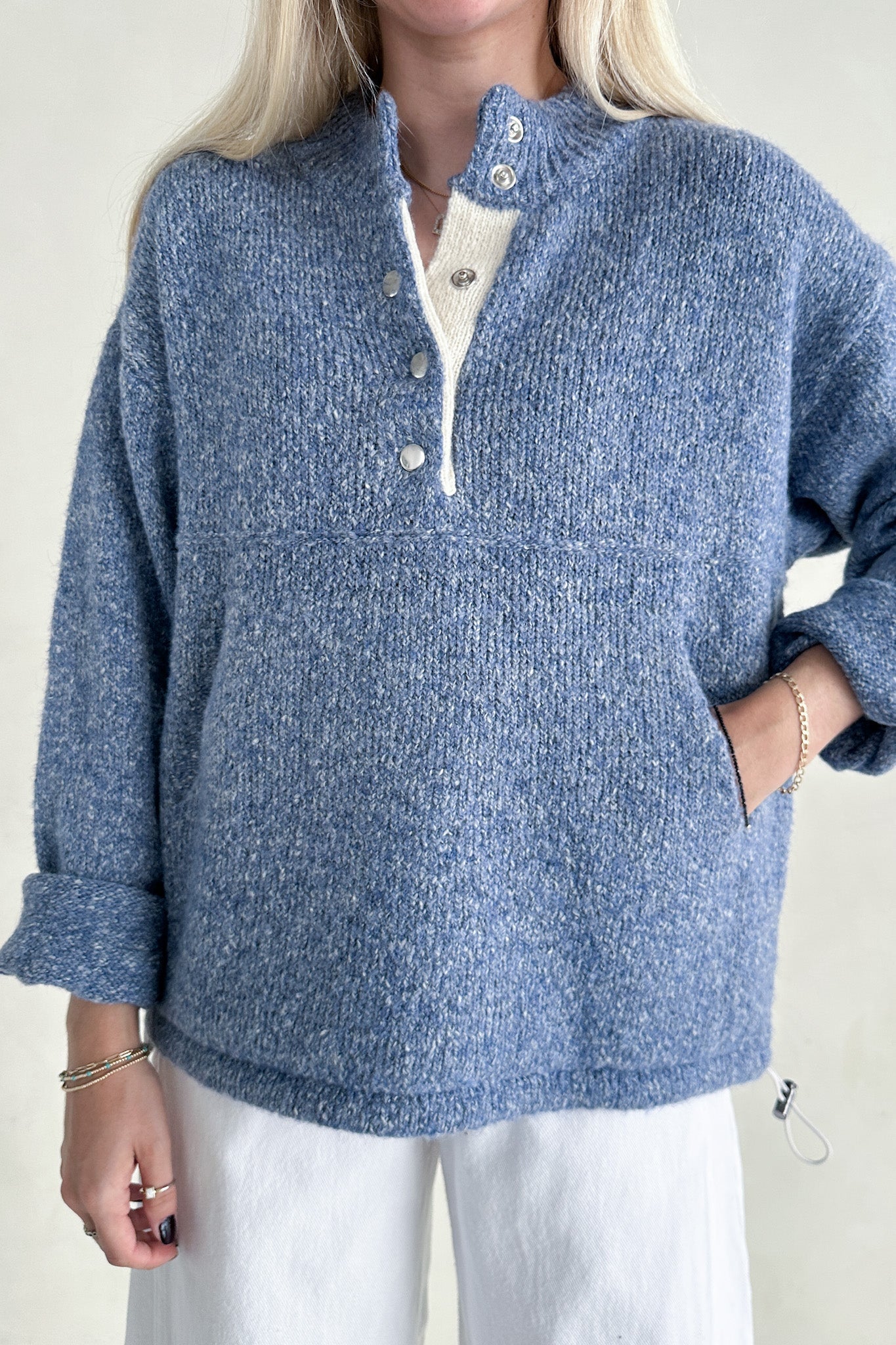 Miller Two Tone Snap Collar Sweater - Neutral Ground