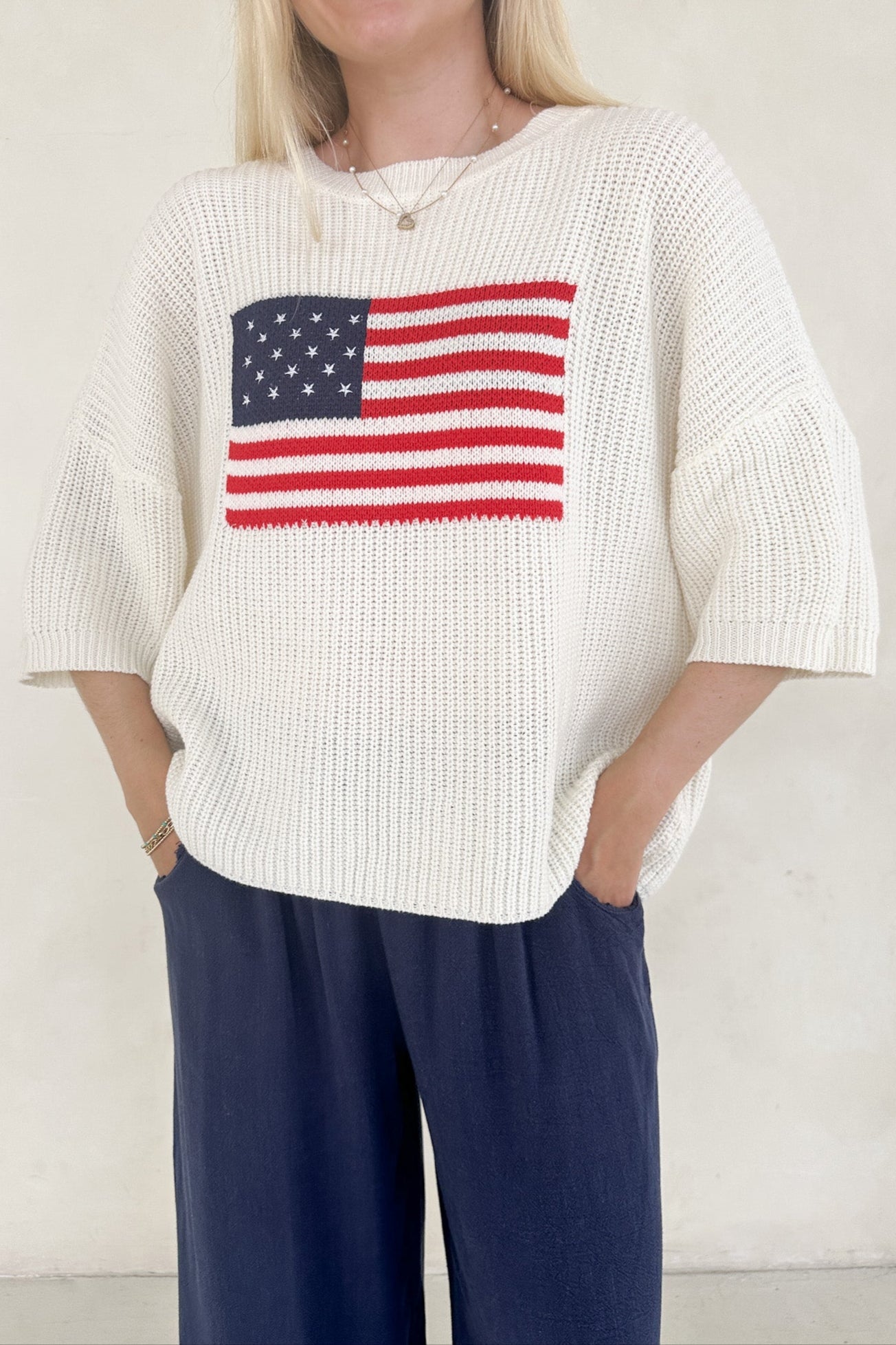 Miss Americana Flag Print Knit Sweater - Neutral Ground