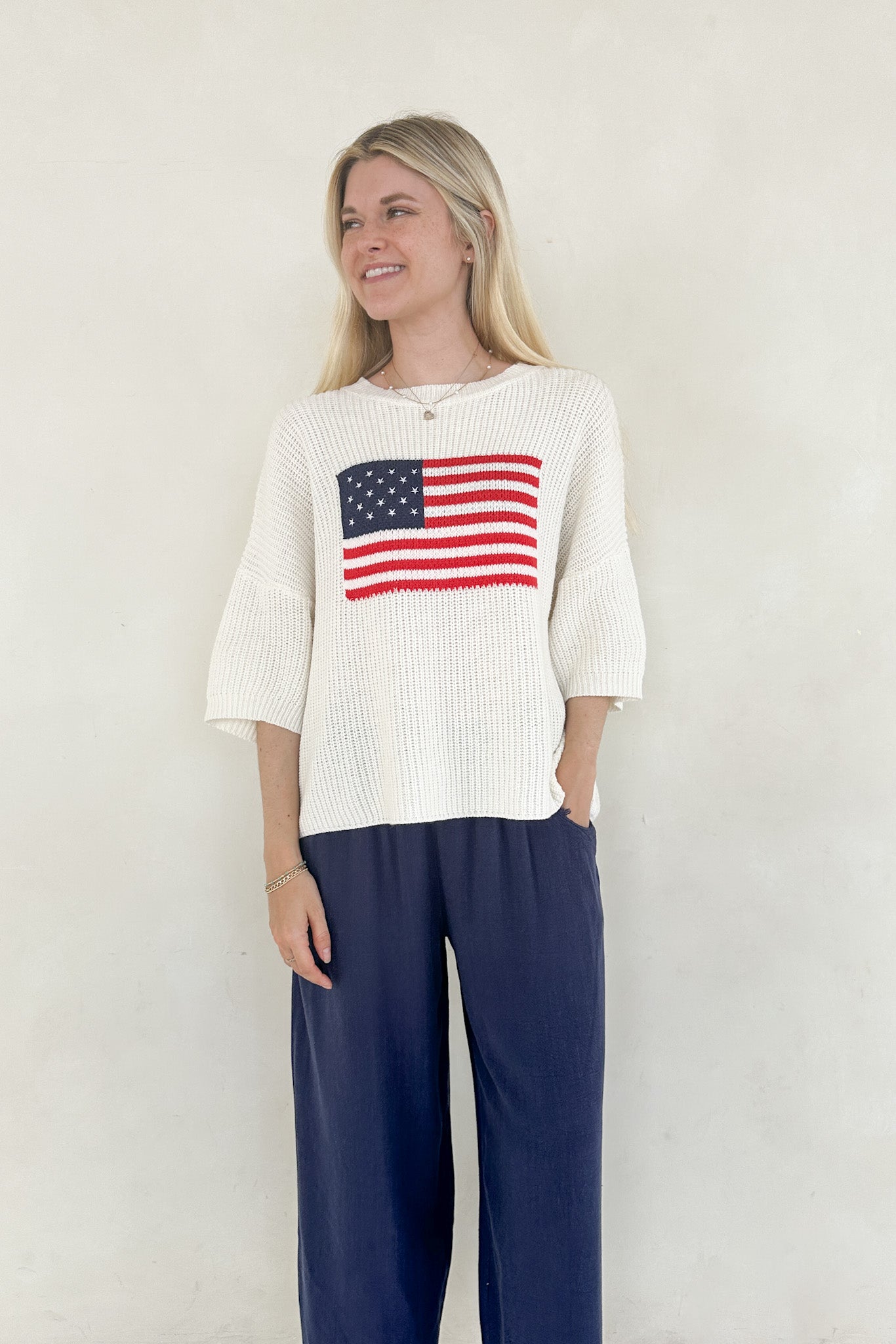 Miss Americana Flag Print Knit Sweater - Neutral Ground