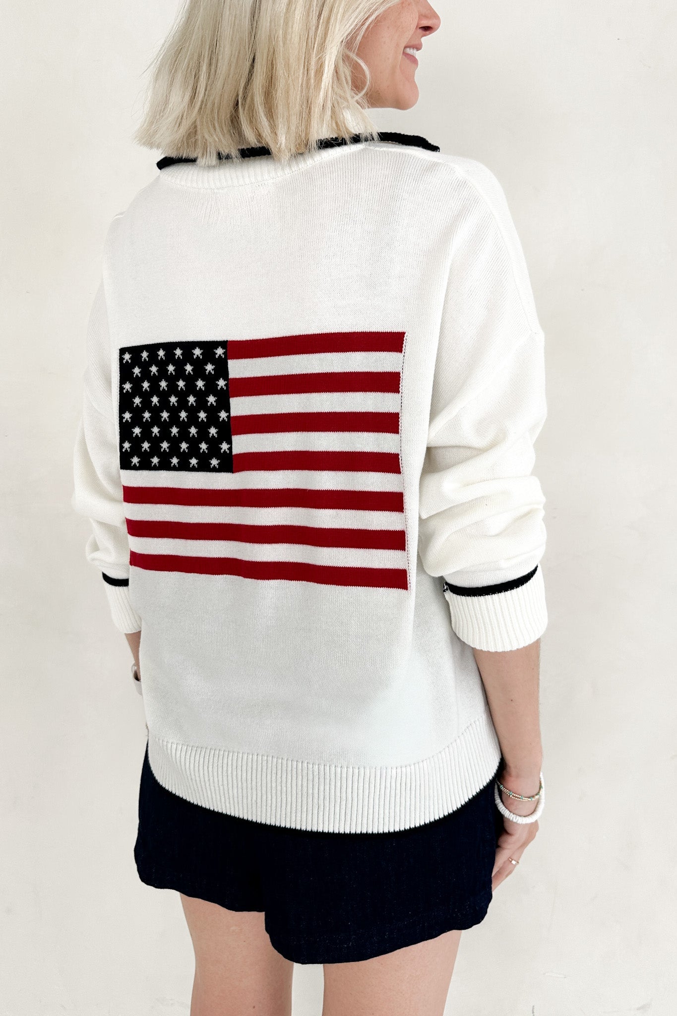 Miss Americana USA Quarter Zip Long Sleeve Pullover - Neutral Ground