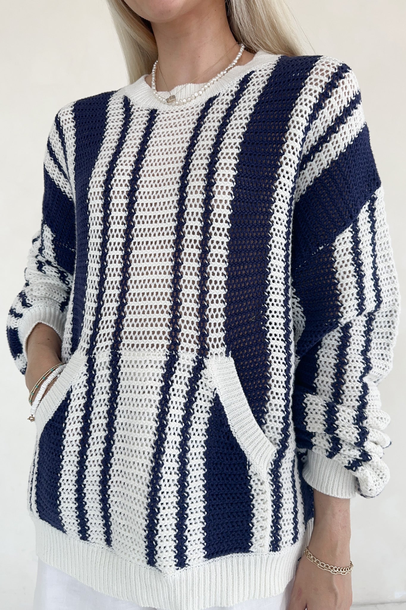 Mission Beach Striped Pattern Sweater - Neutral Ground