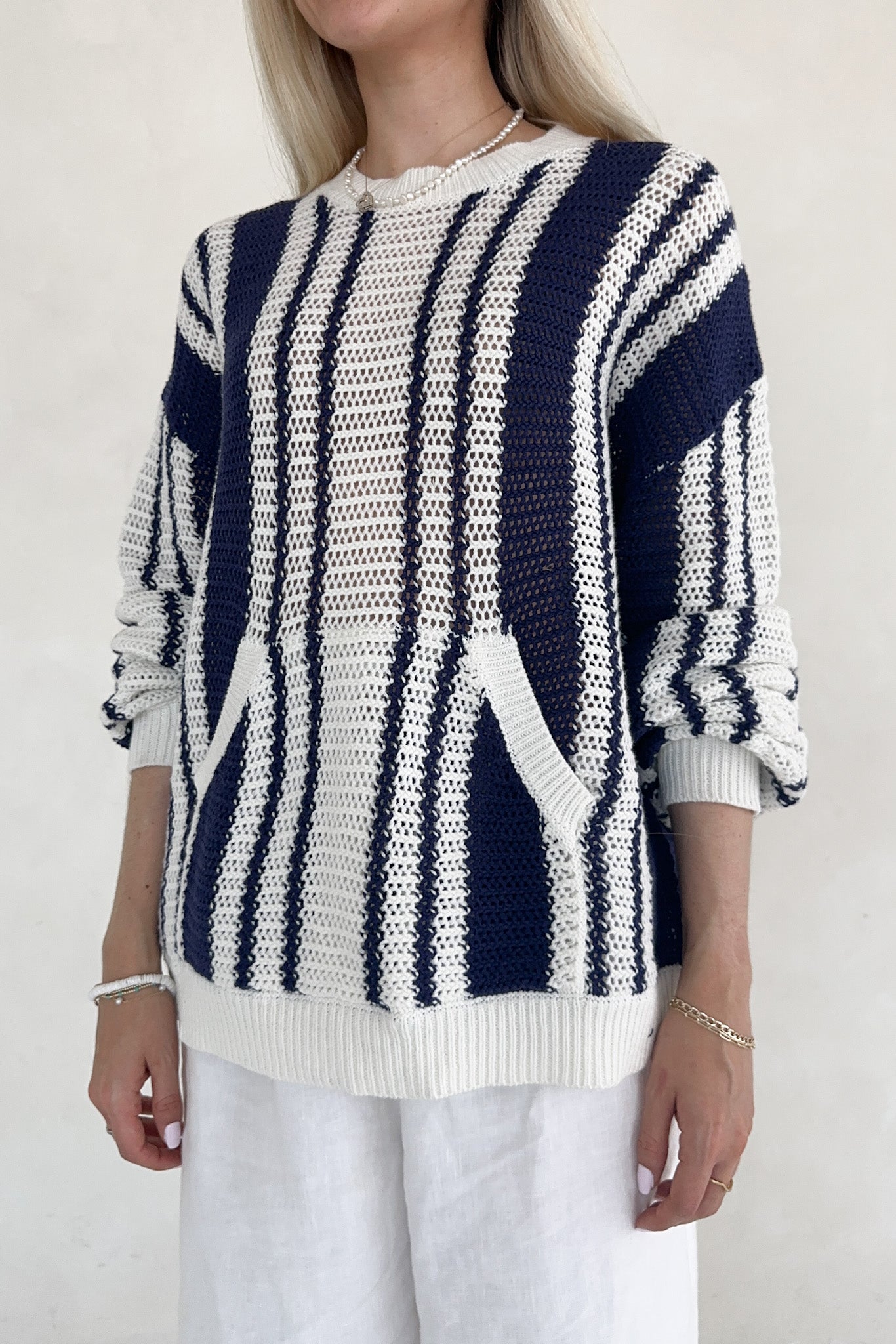 Mission Beach Striped Pattern Sweater - Neutral Ground
