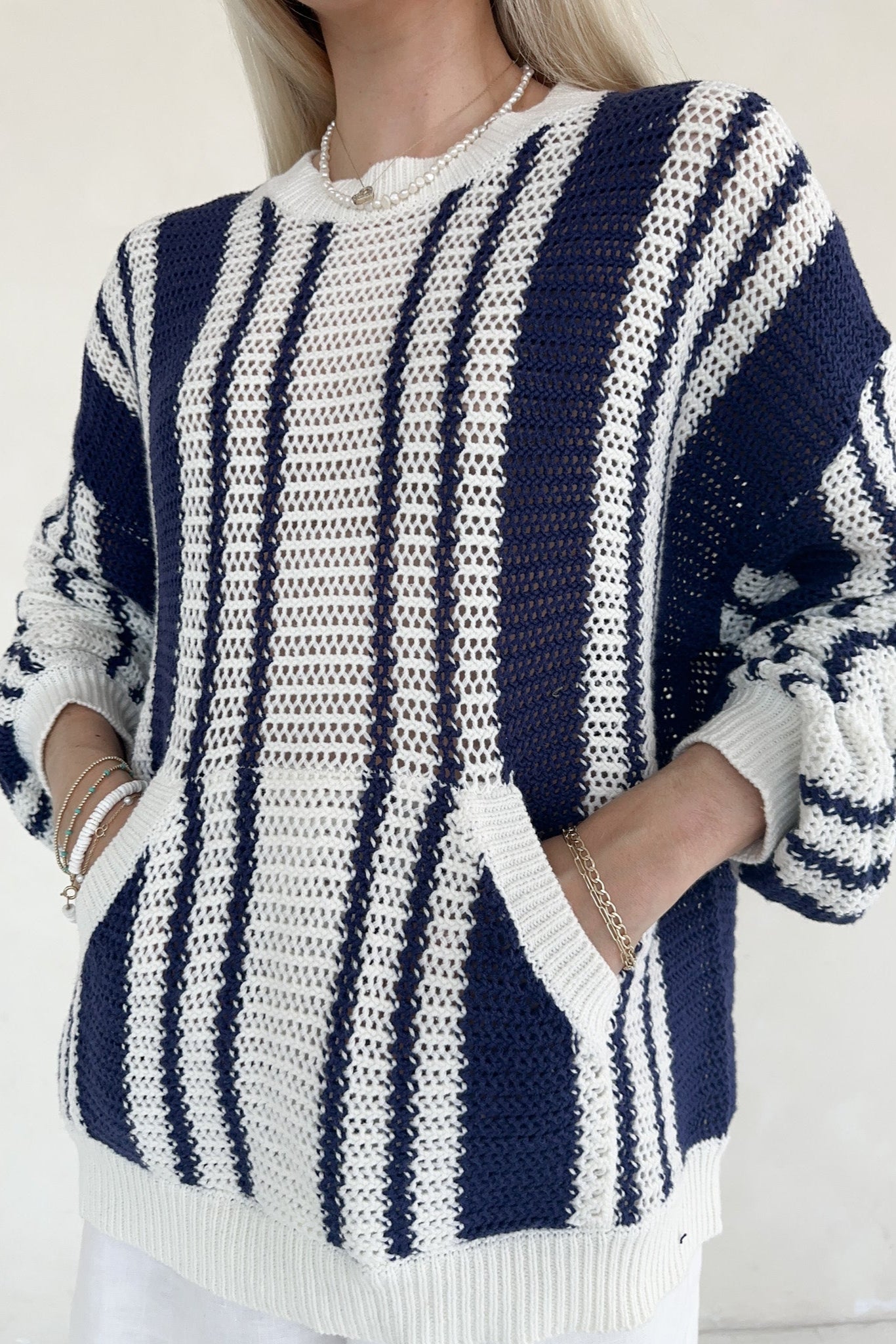 Mission Beach Striped Pattern Sweater - Neutral Ground