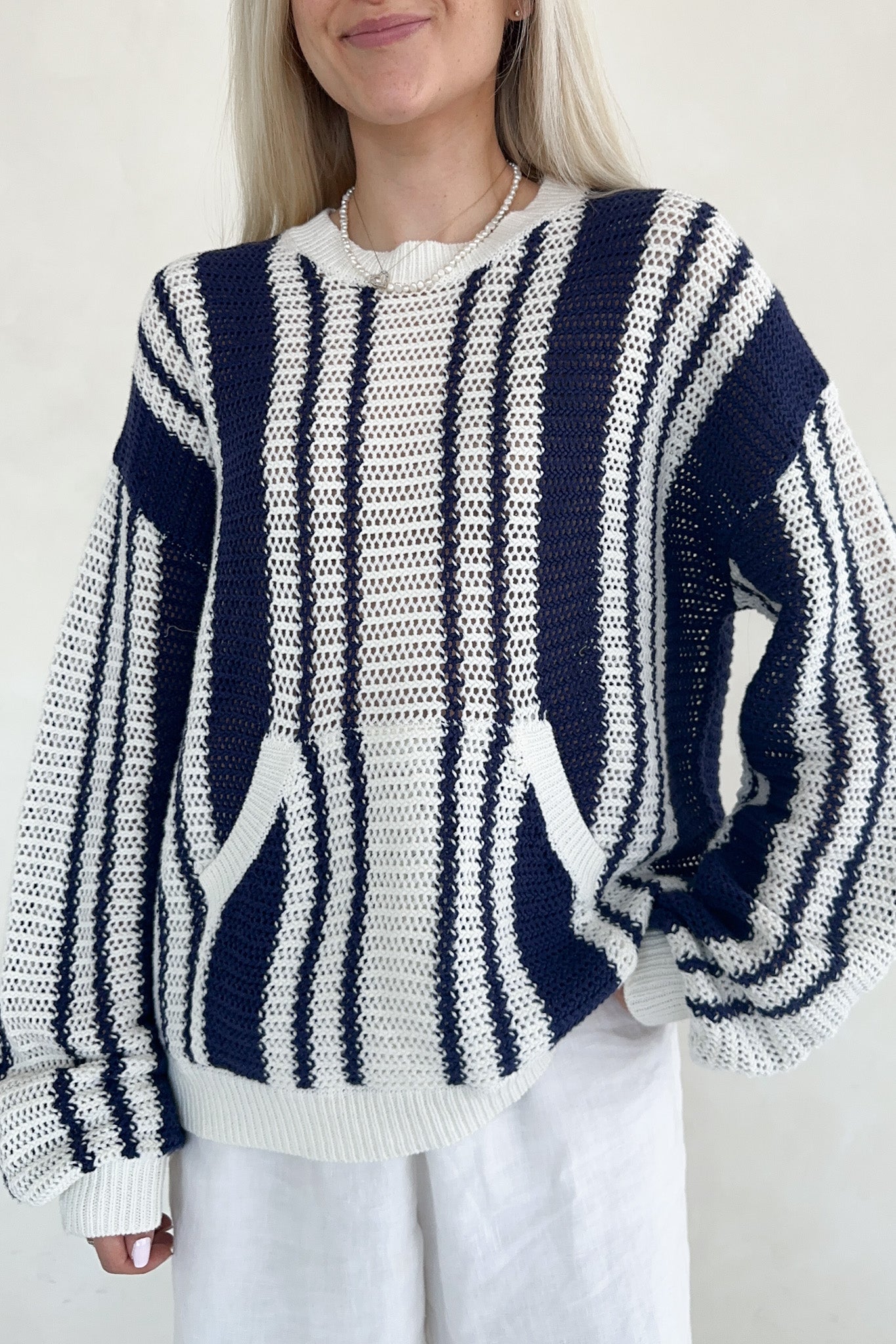 Mission Beach Striped Pattern Sweater - Neutral Ground