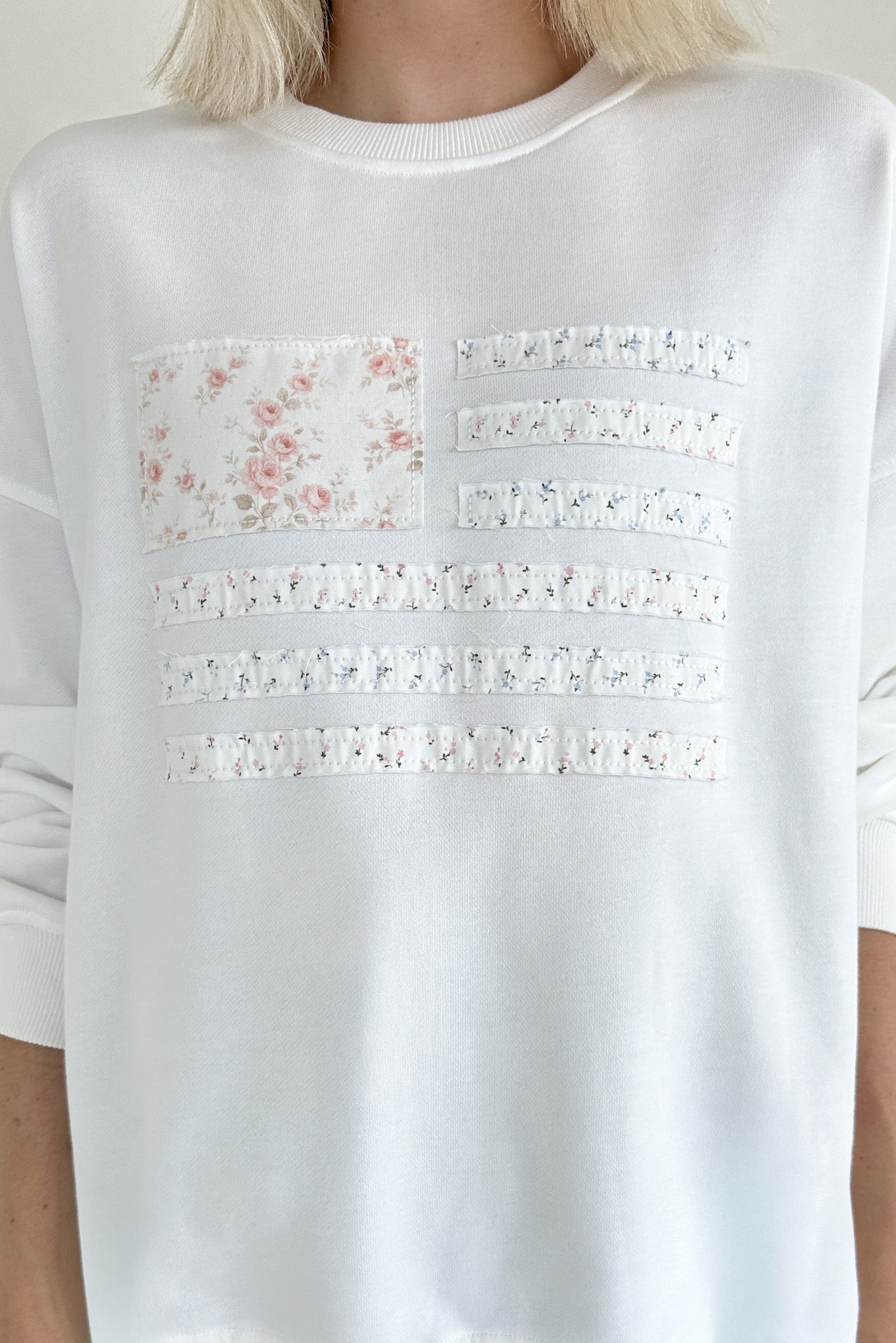 Molly Patchwork Floral Americana Crewneck - Neutral Ground