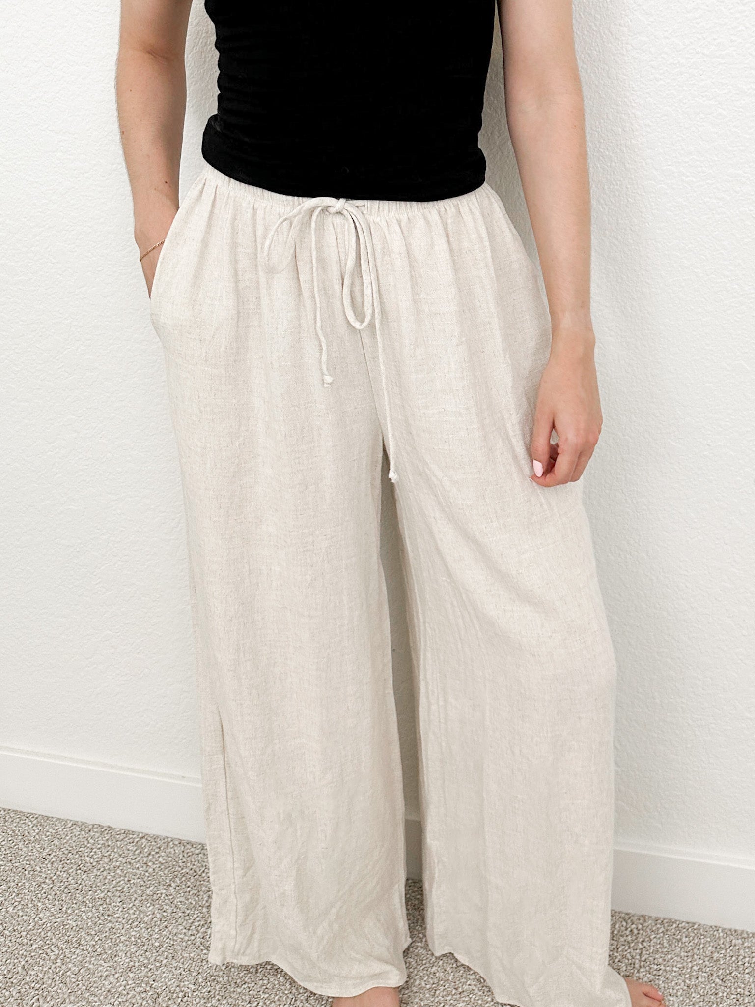 Monterey Wide Leg Linen Pants in Natural - Neutral Ground